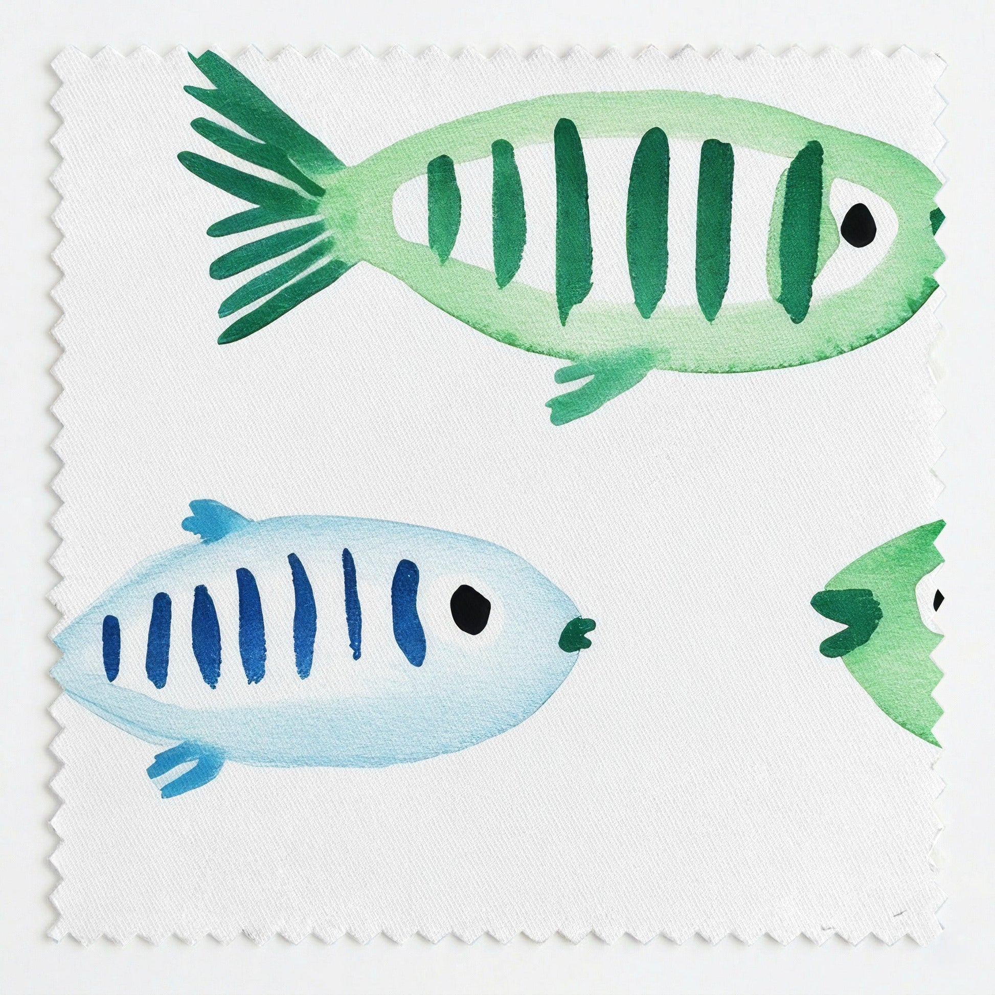 Blue and Green Fish - Fabric - Linen Rowe
