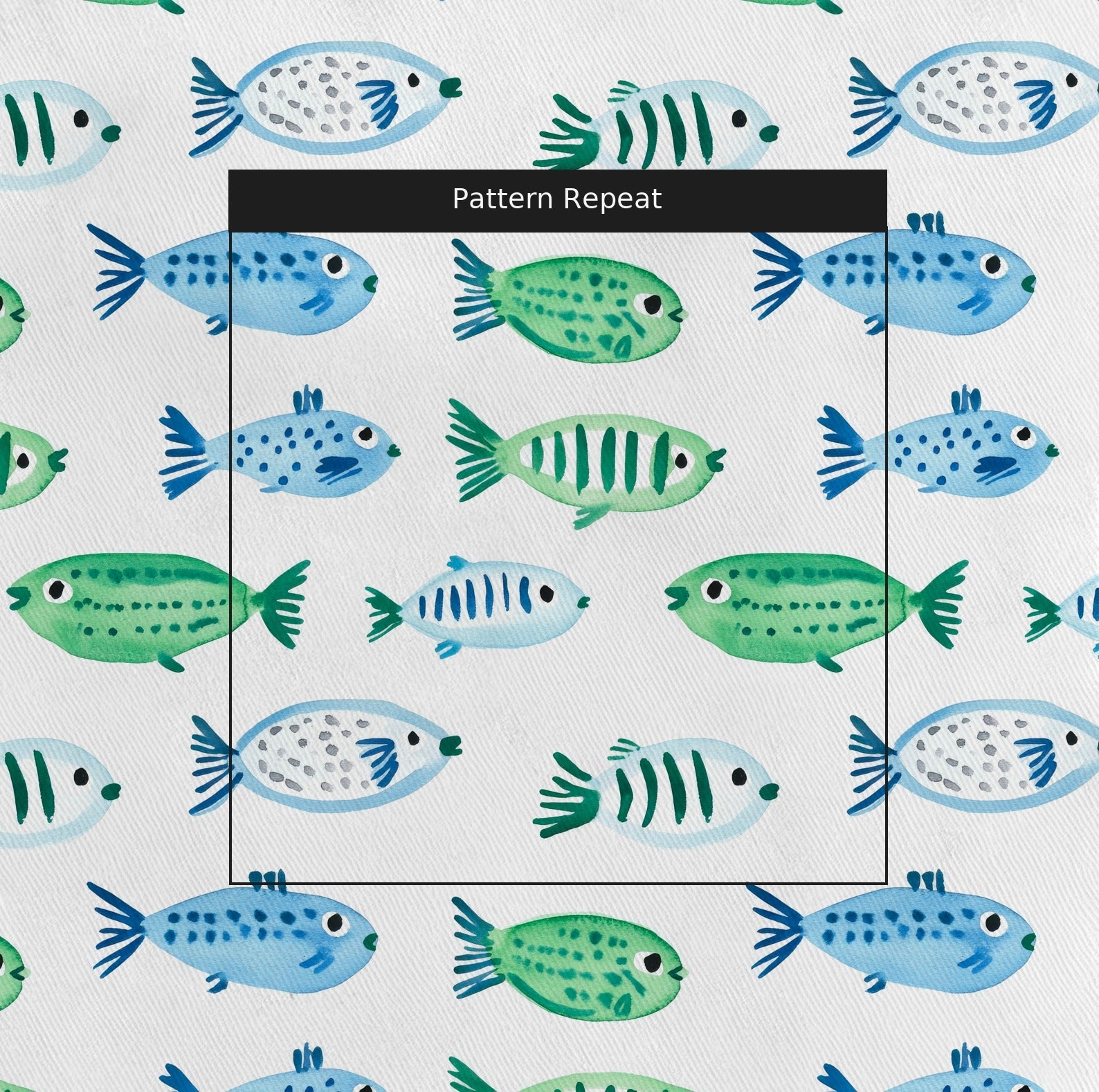 Blue and Green Fish - Fabric - Linen Rowe