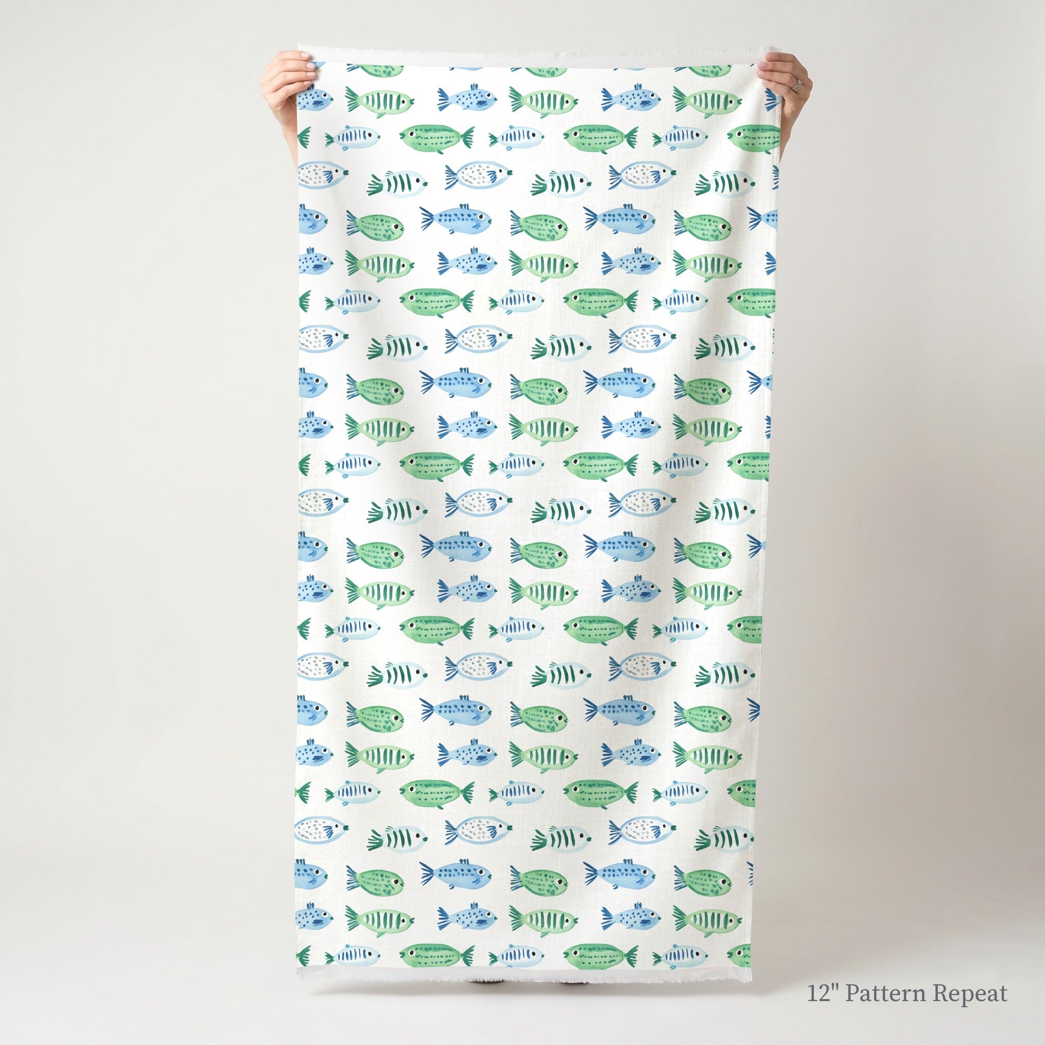 Blue and Green Fish - Fabric - Linen Rowe