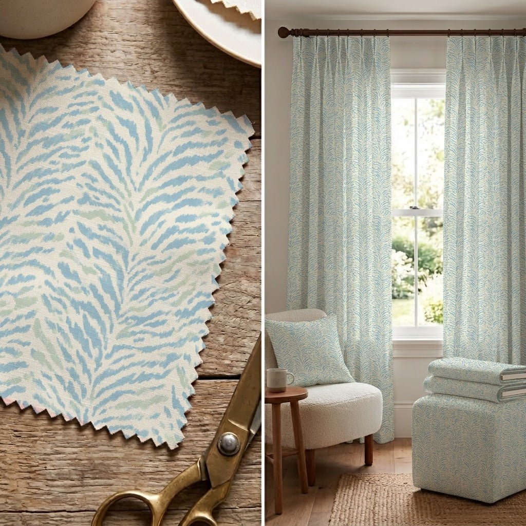 Blue and Green Zebra Stripe - Fabric - Linen Rowe