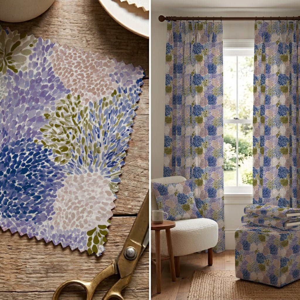 Blue and Purple Garden - Fabric - Linen Rowe