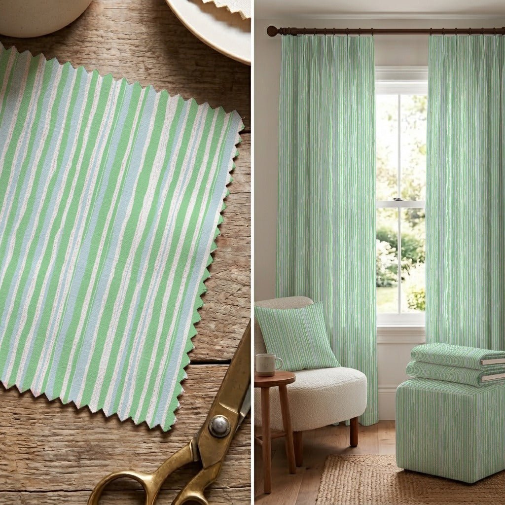 Blue And Sea Green Stripes - Fabric - Linen Rowe