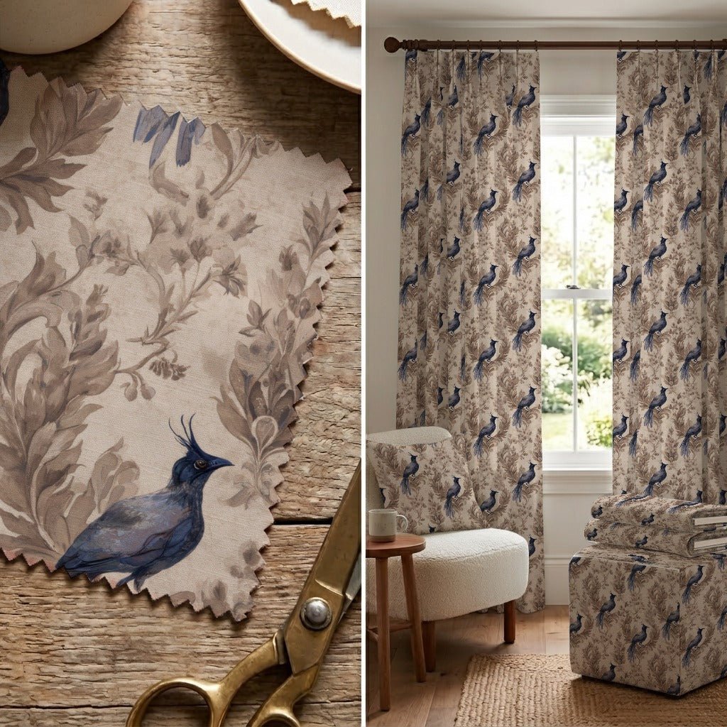 Blue Bird Botanical - Fabric - Linen Rowe