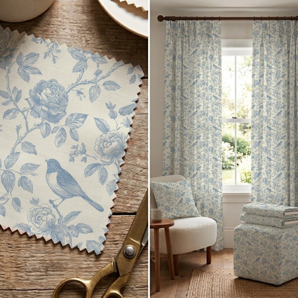 Blue Birds - Fabric - Linen Rowe