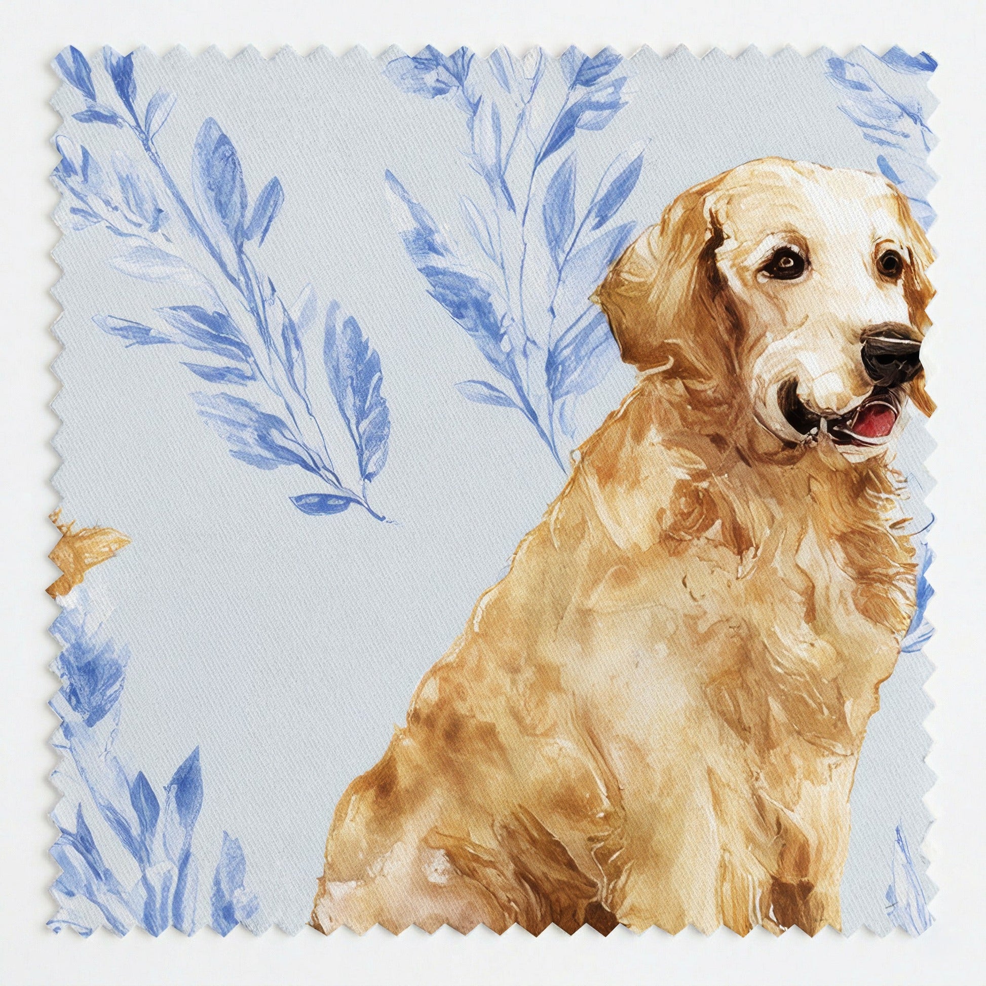 Blue Botanical Golden Retriever - Fabric - Linen Rowe