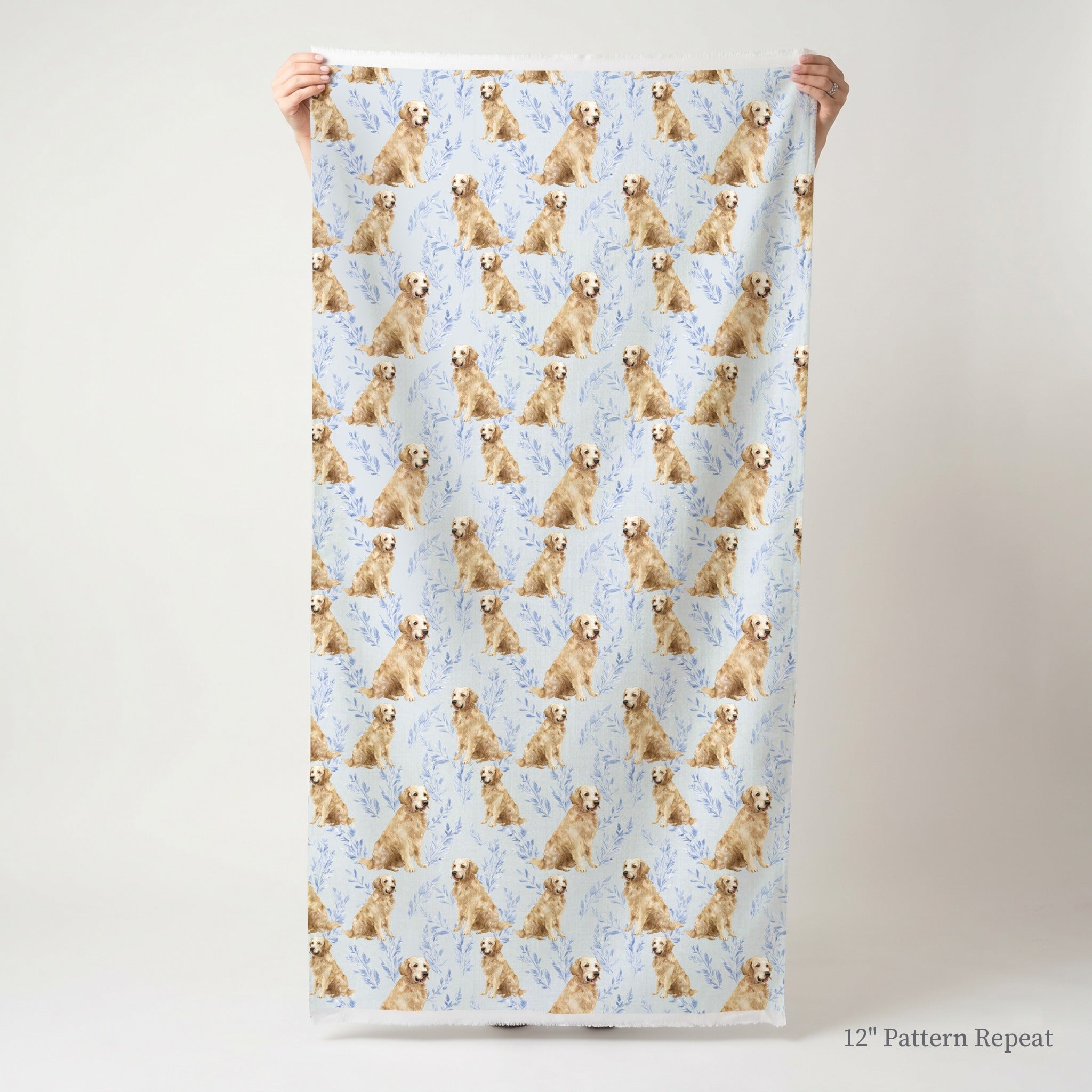 Blue Botanical Golden Retriever - Fabric - Linen Rowe