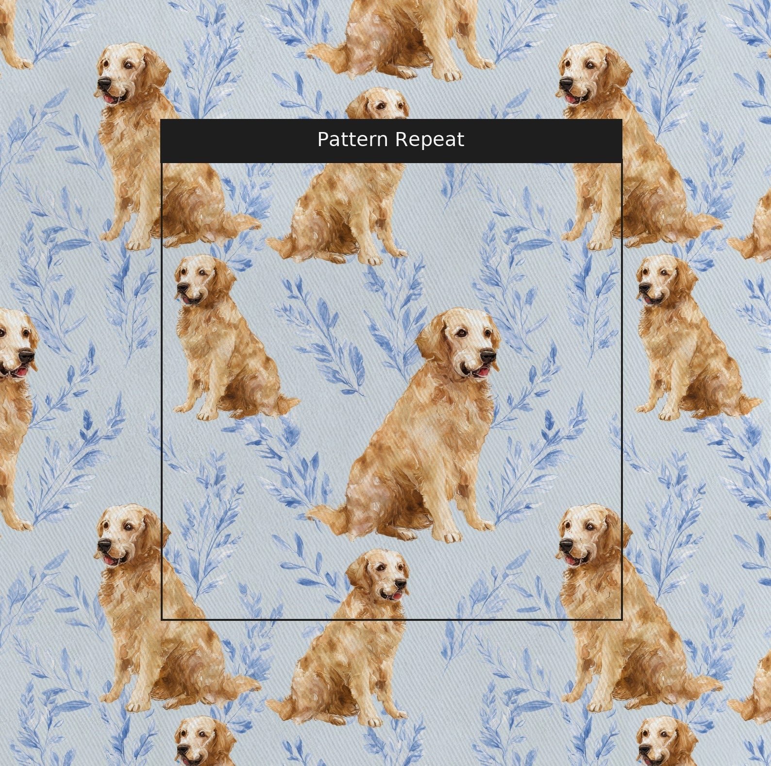 Blue Botanical Golden Retriever - Fabric - Linen Rowe