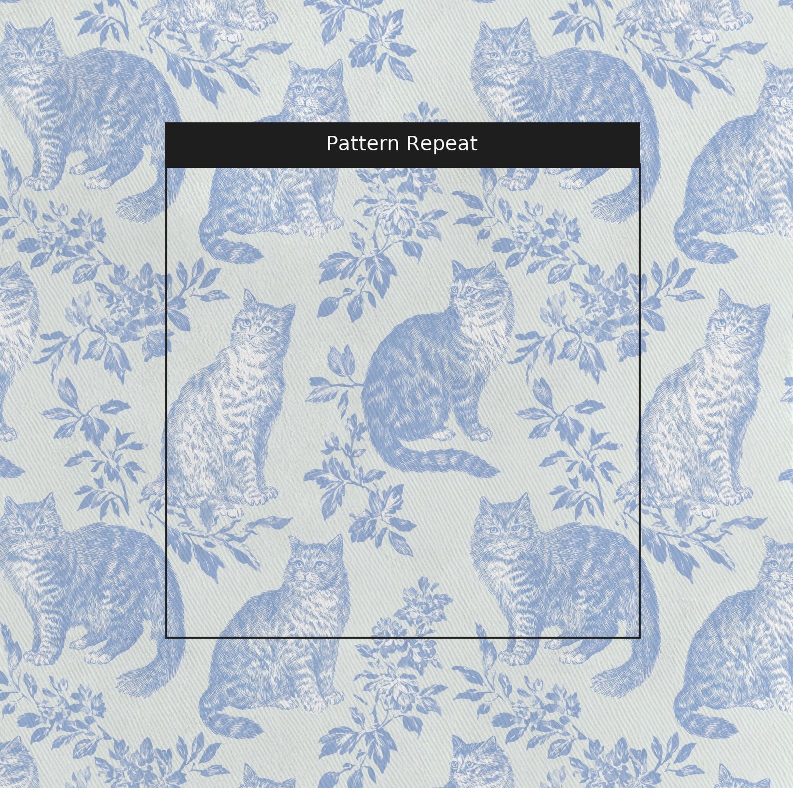 Blue Cat Toile - Fabric - Linen Rowe