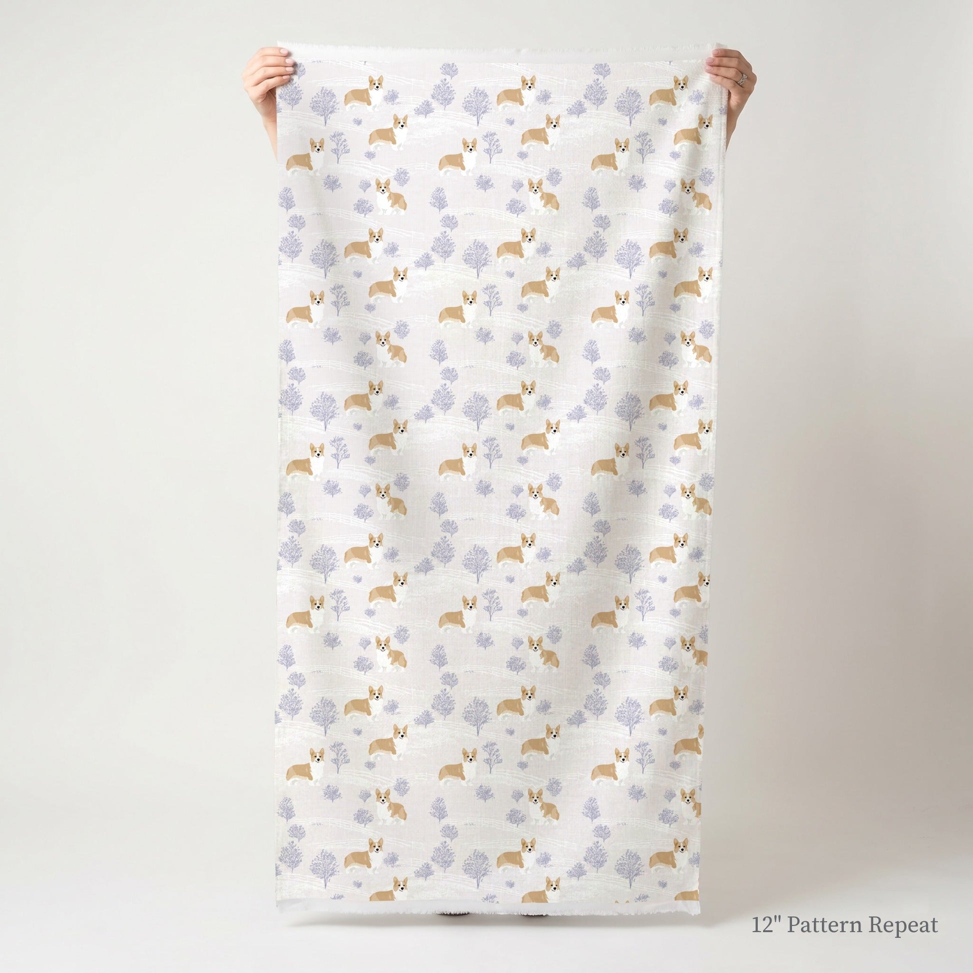 Blue Corgi Pasture - Fabric - Linen Rowe
