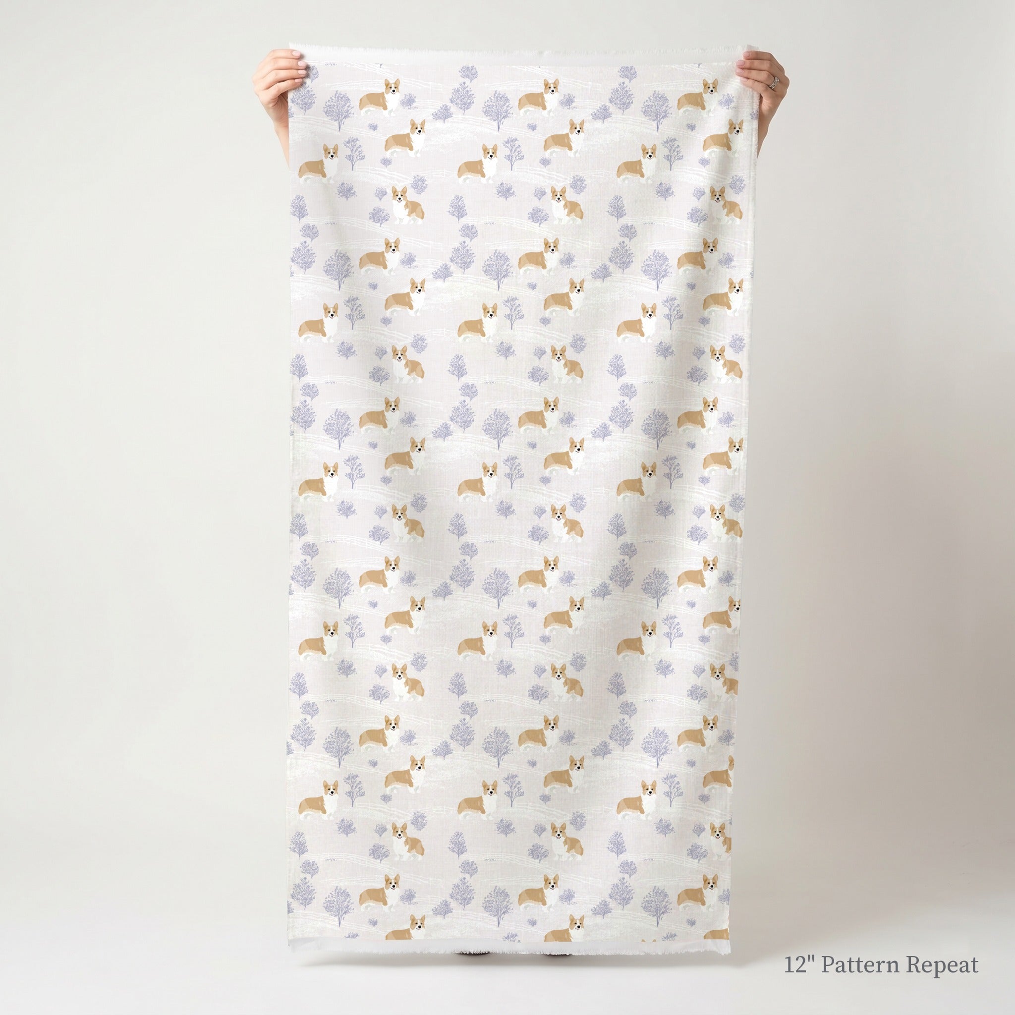 Blue Corgi Pasture - Fabric - Linen Rowe