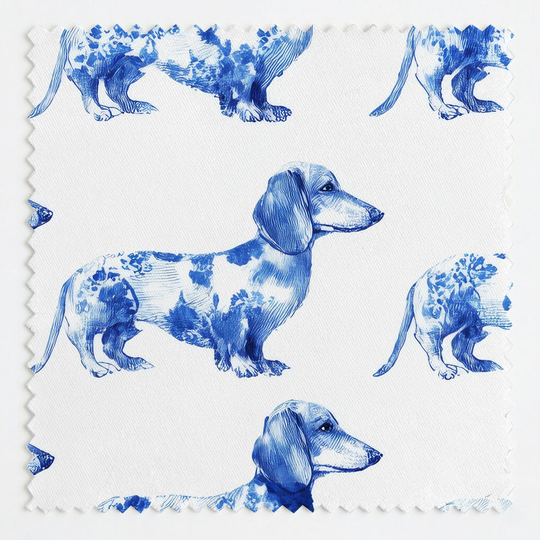 Blue Dachshund Toile - Fabric - Linen Rowe