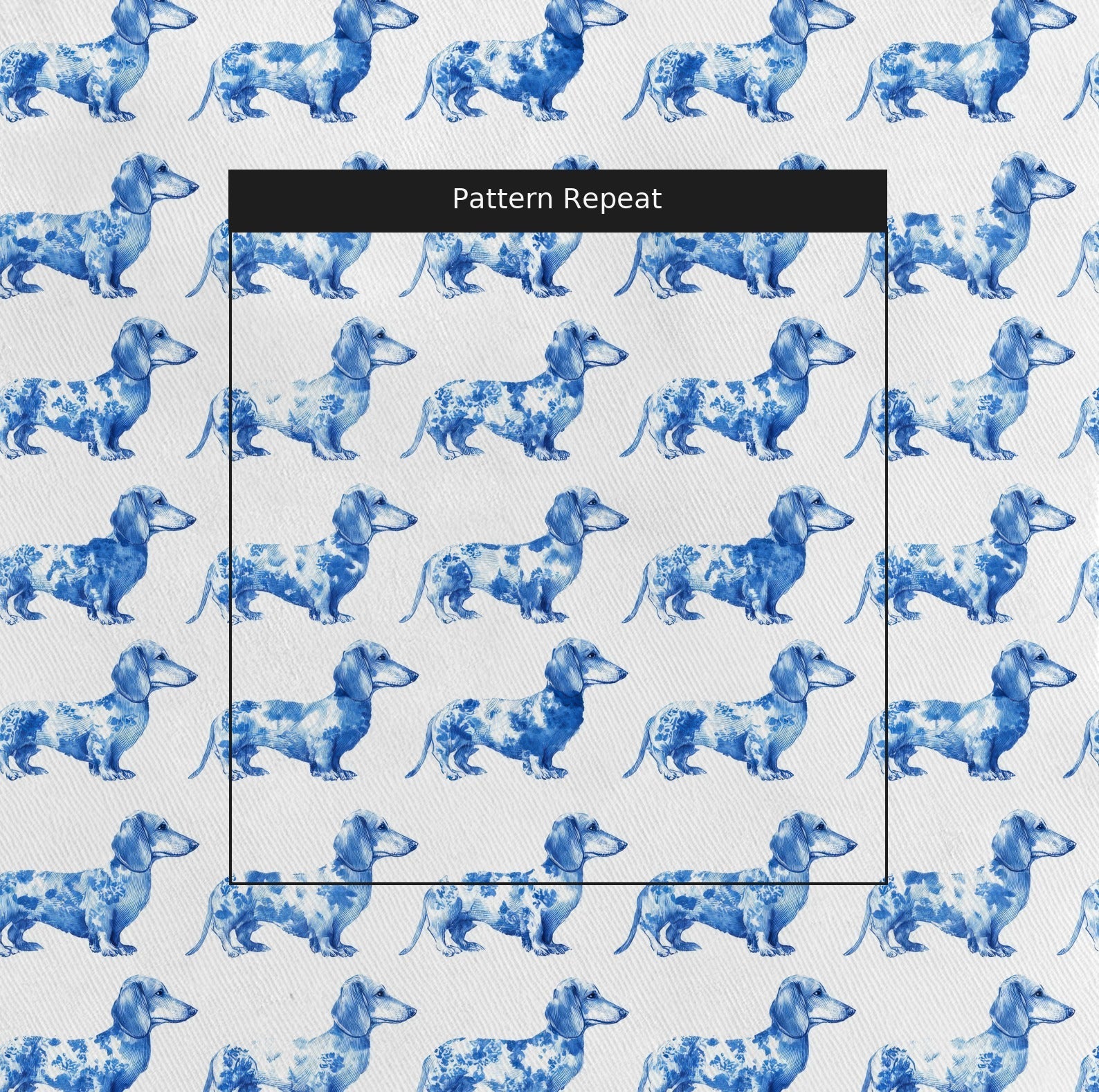 Blue Dachshund Toile - Fabric - Linen Rowe