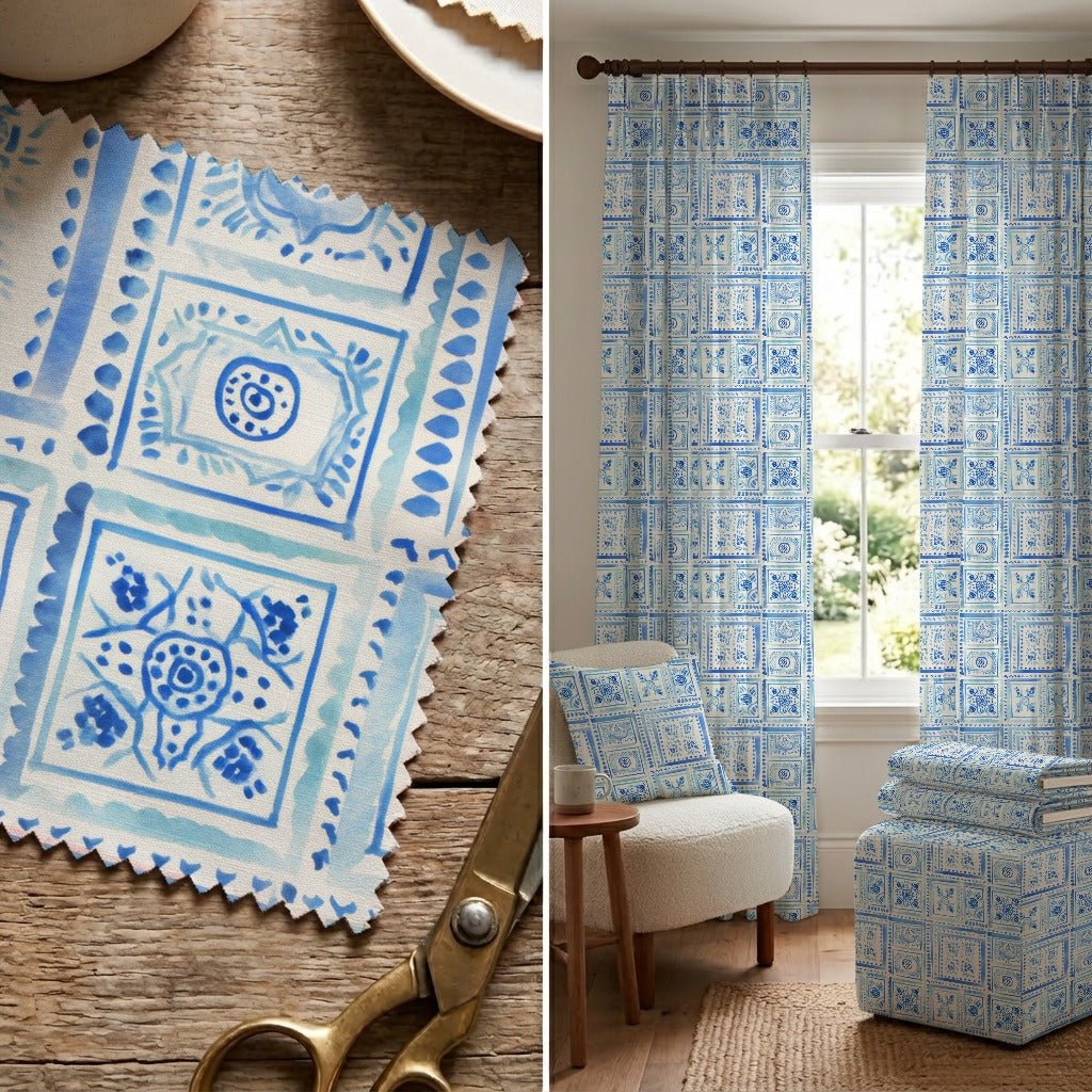 Blue Delft Mahjong Mats - Fabric - Linen Rowe