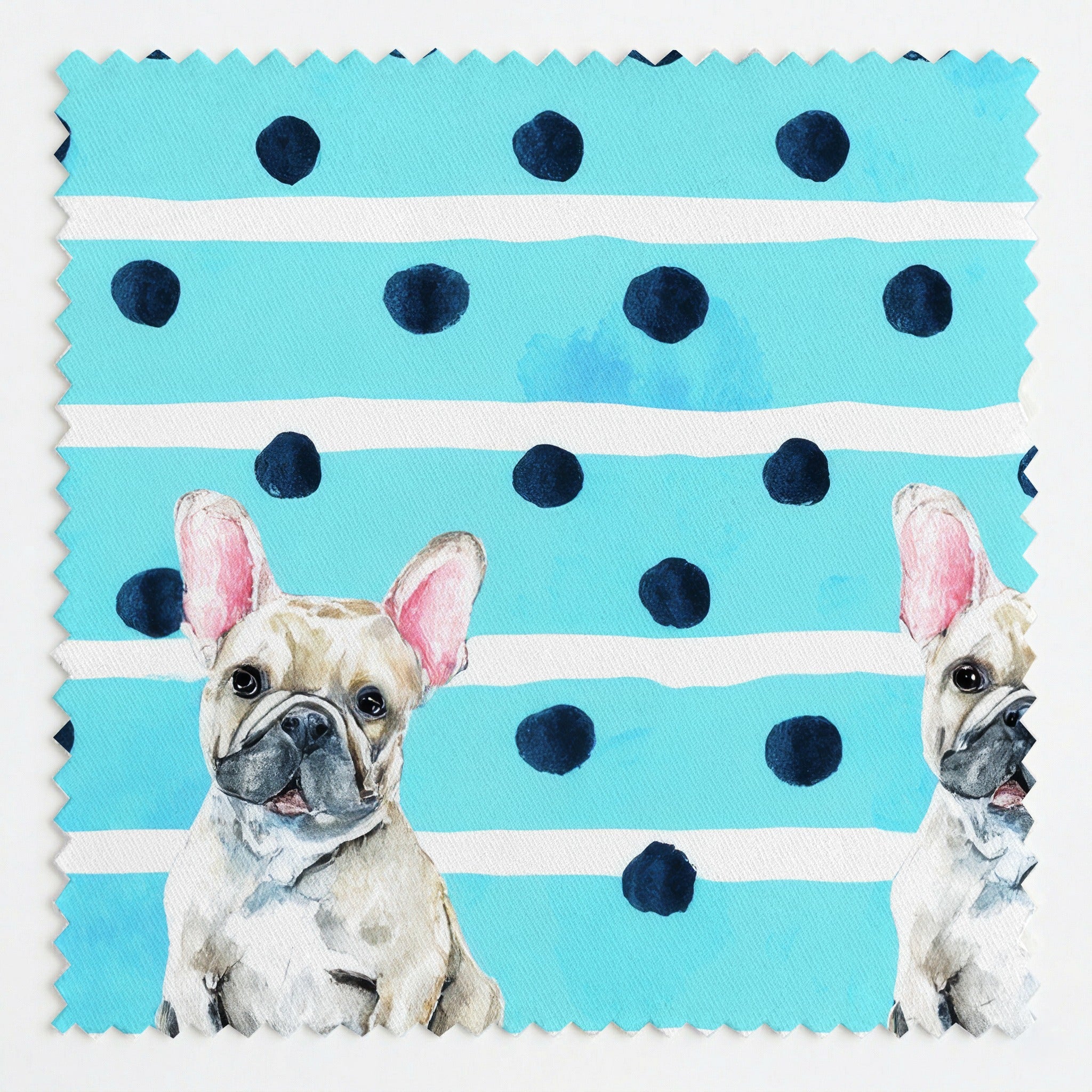 Blue Dot Frenchie - Fabric - Linen Rowe