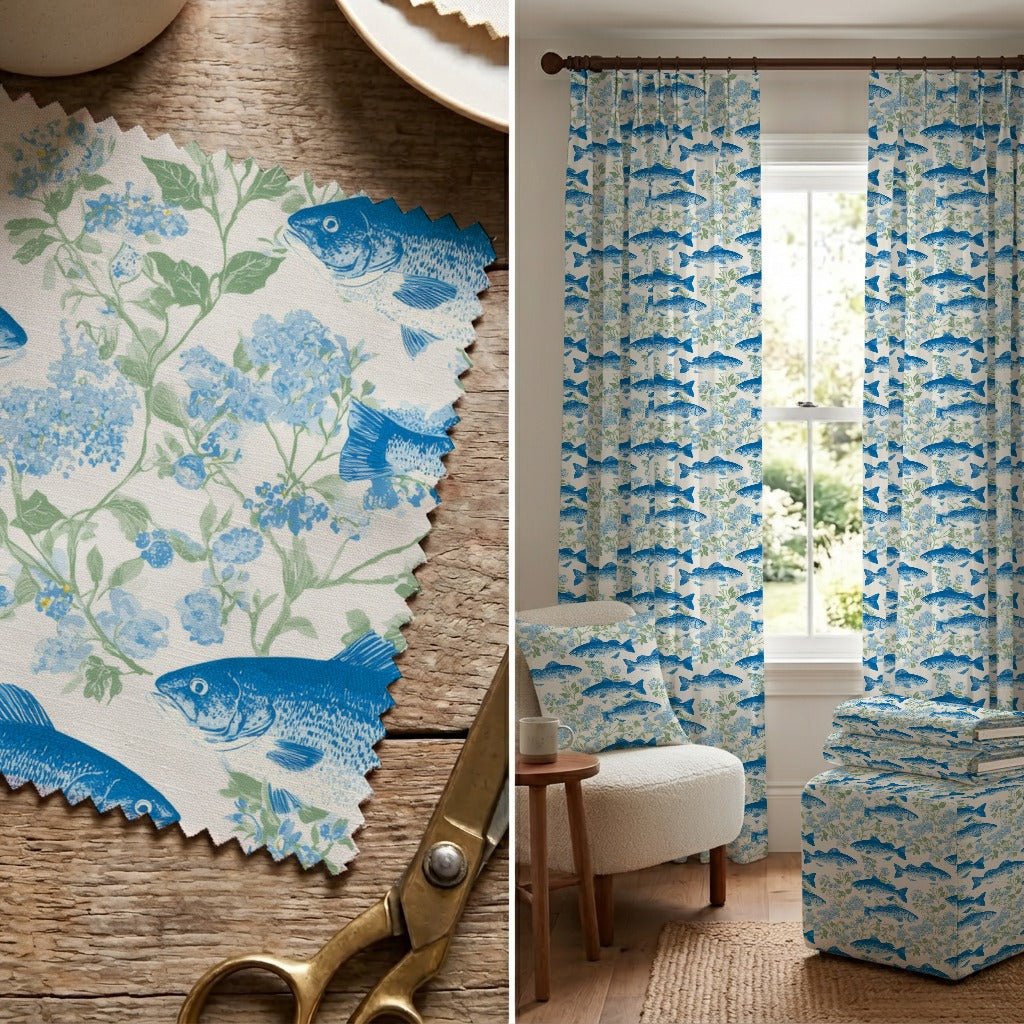 Blue Fish Lake - Fabric - Linen Rowe