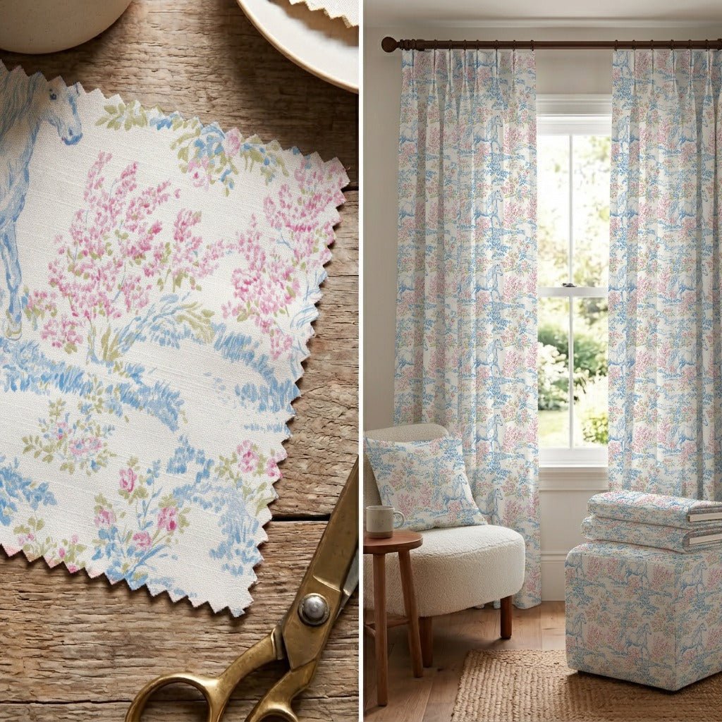 Blue Horse Toile - Fabric - Linen Rowe