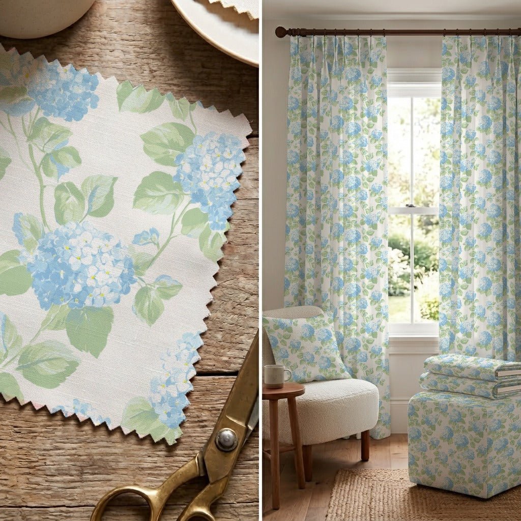 Blue Hydrangeas - Fabric - Linen Rowe