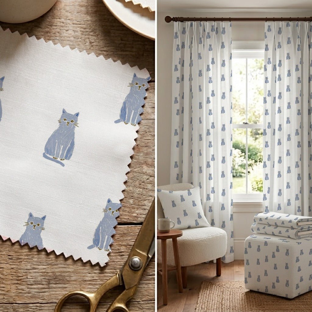 Blue Russian Blue Cats - Fabric - Linen Rowe