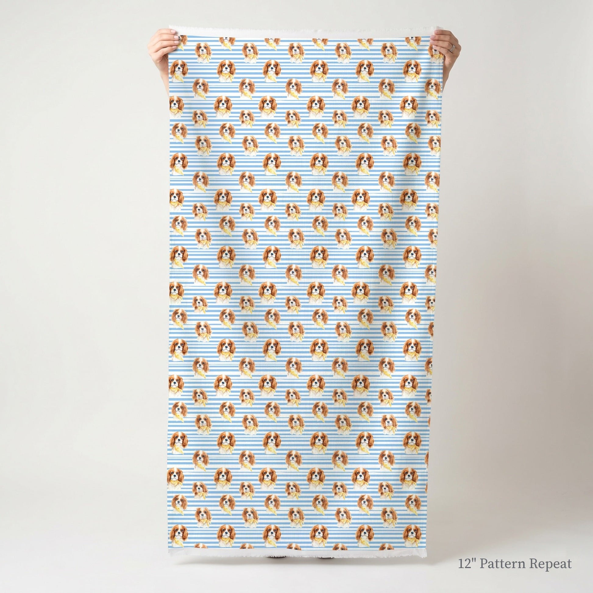 Blue Stripe King Charles Spaniel - Fabric - Linen Rowe