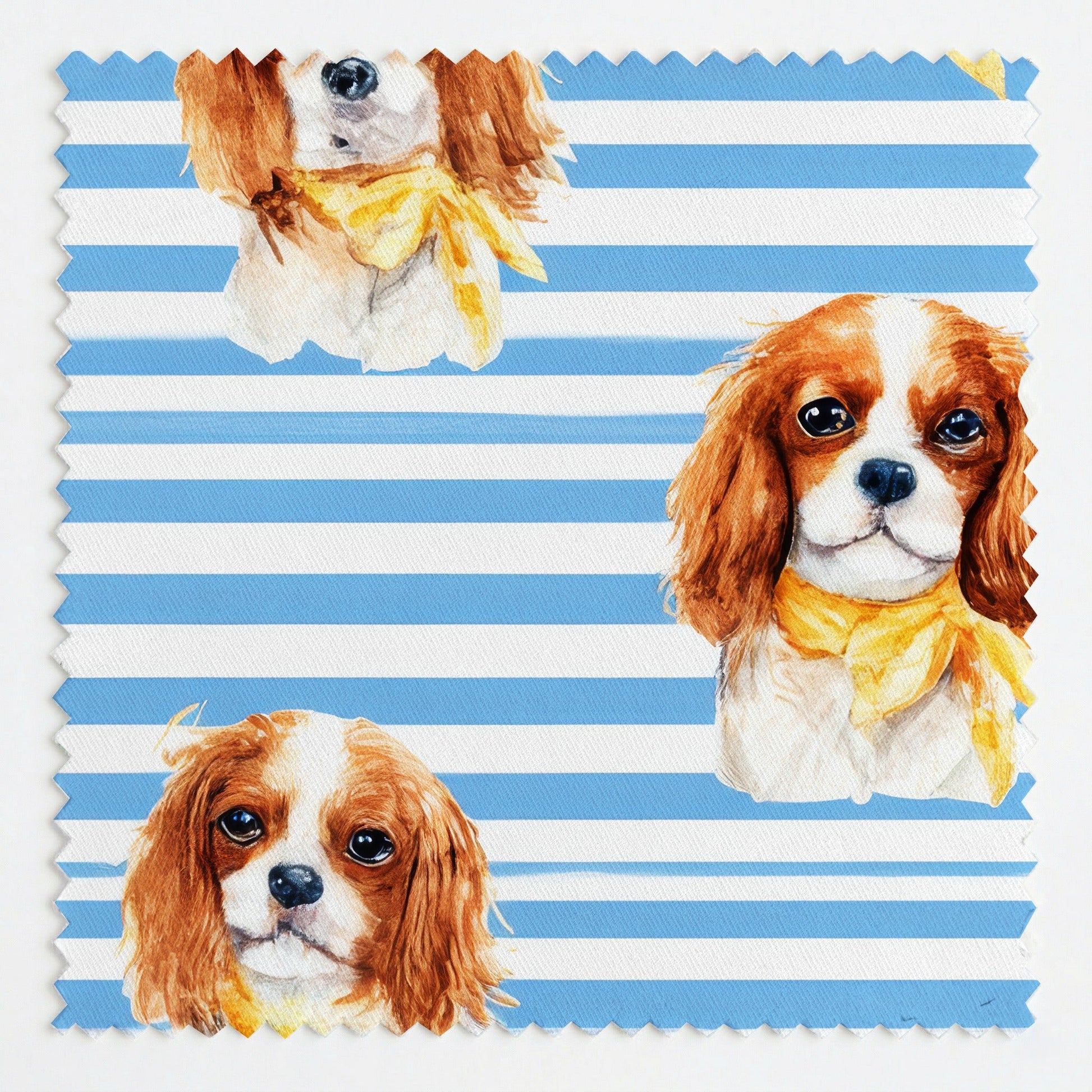 Blue Stripe King Charles Spaniel - Fabric - Linen Rowe