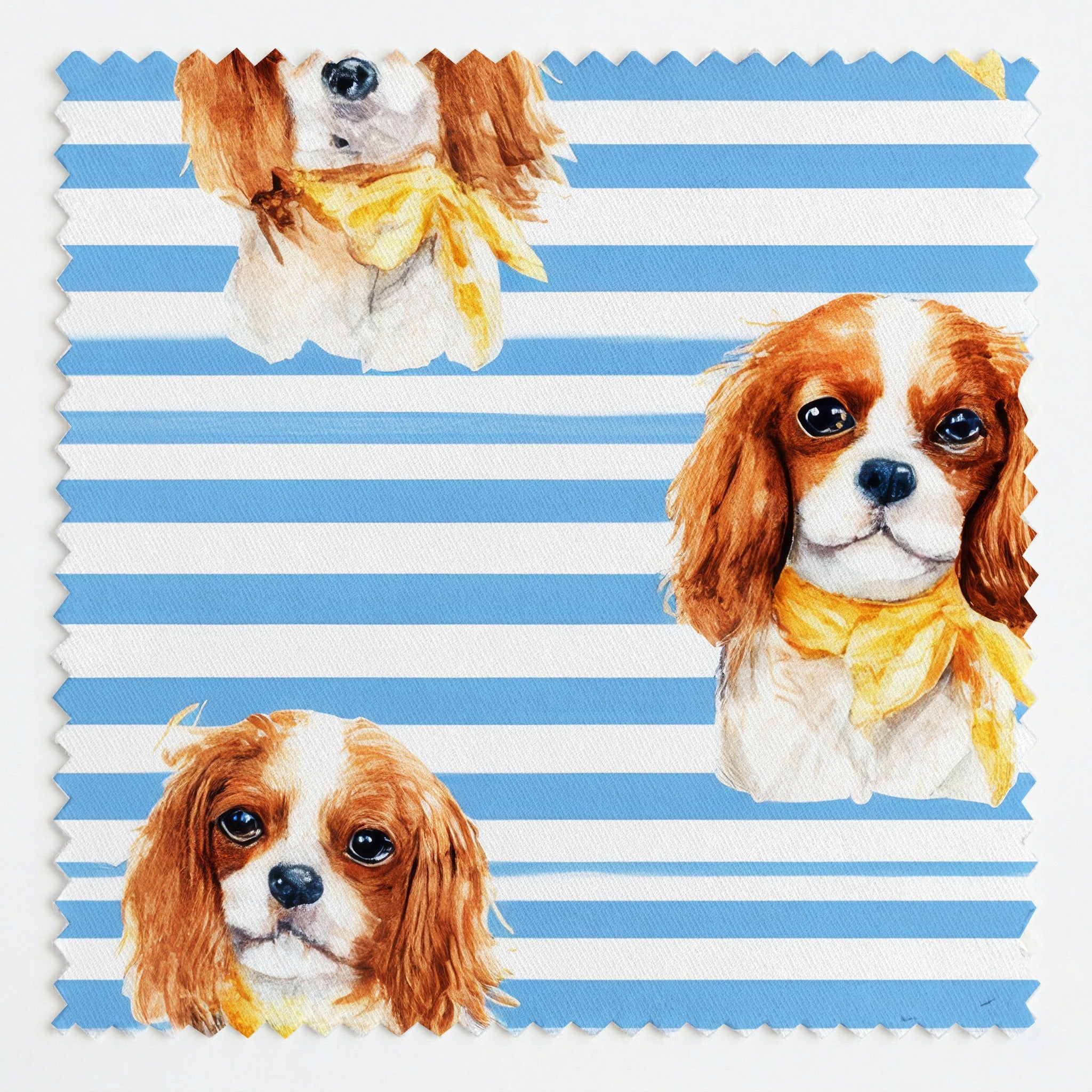 Blue Stripe King Charles Spaniel - Fabric - Linen Rowe