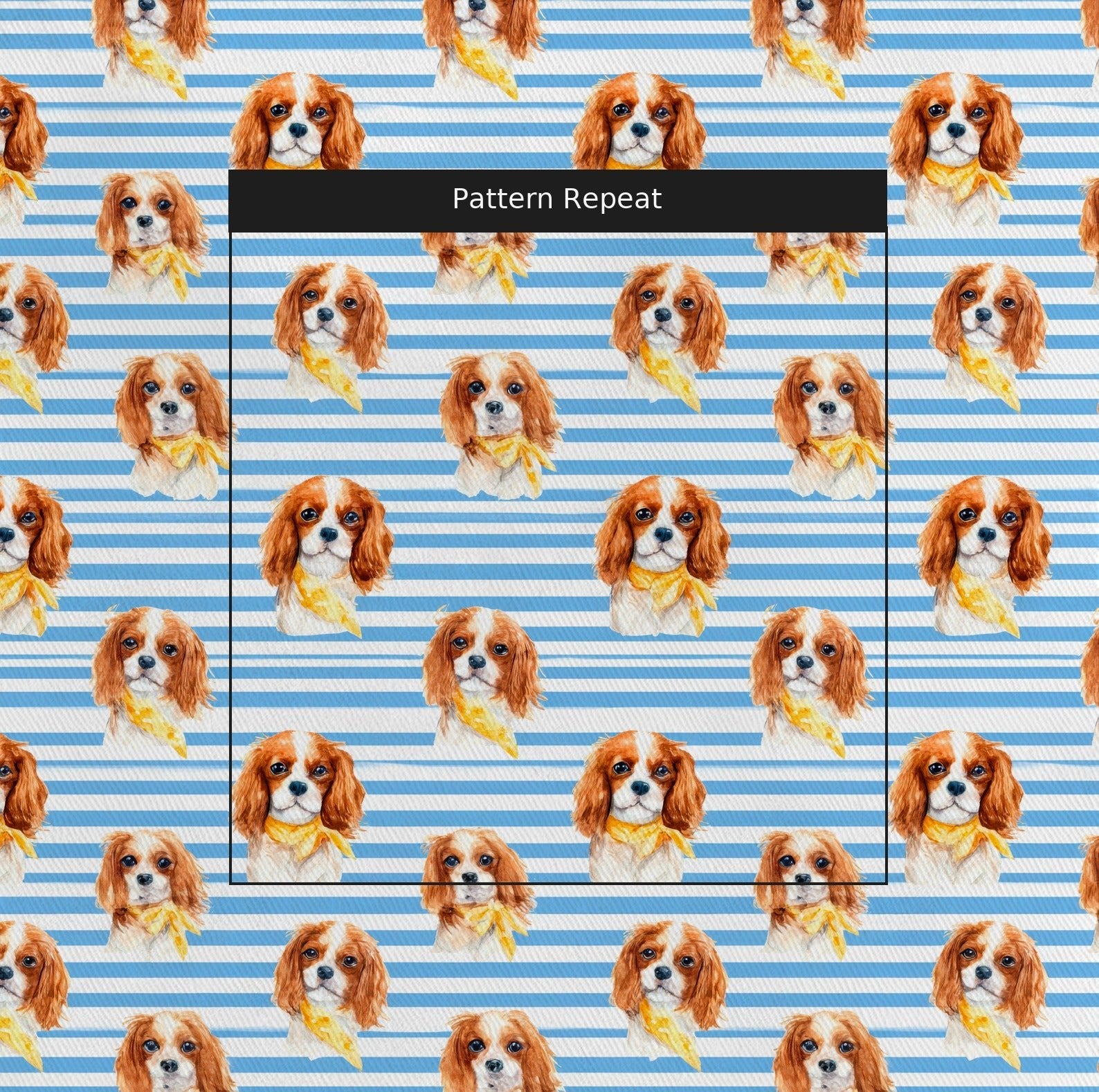 Blue Stripe King Charles Spaniel - Fabric - Linen Rowe