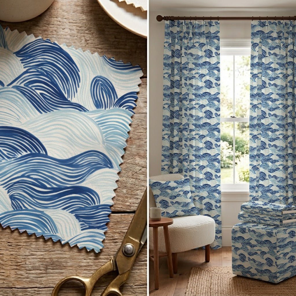 Blue Waves - Fabric - Linen Rowe