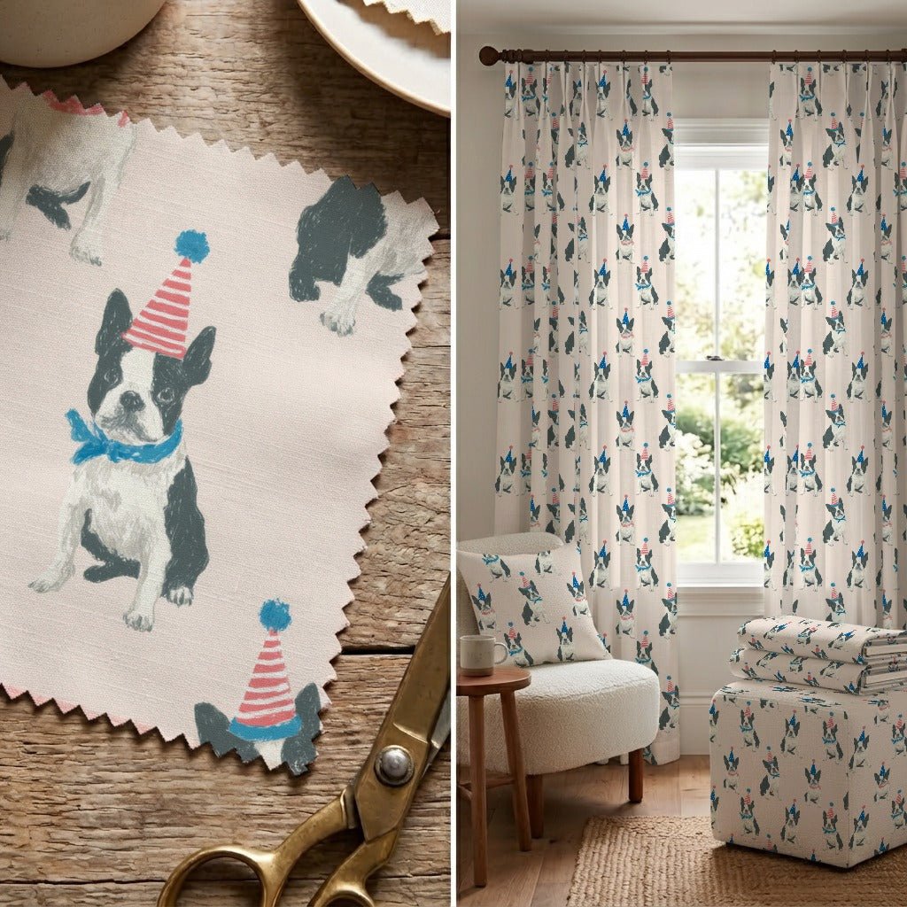 Boston Terrier Celebration - Fabric - Linen Rowe