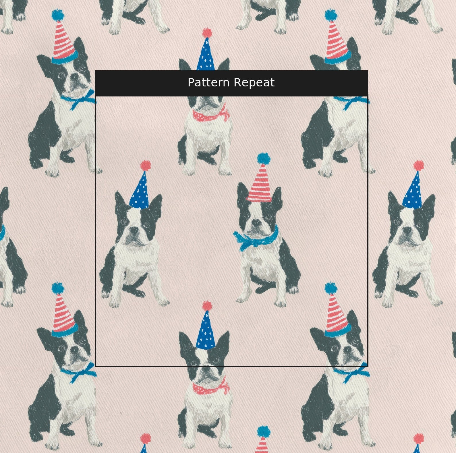 Boston Terrier Celebration - Fabric - Linen Rowe