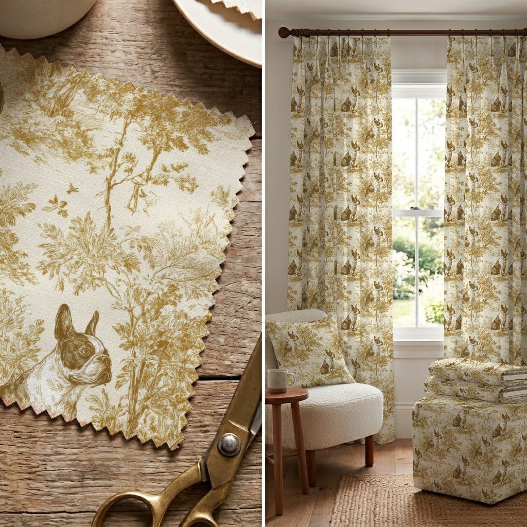 Boston Terrier Country Toile - Fabric - Linen Rowe
