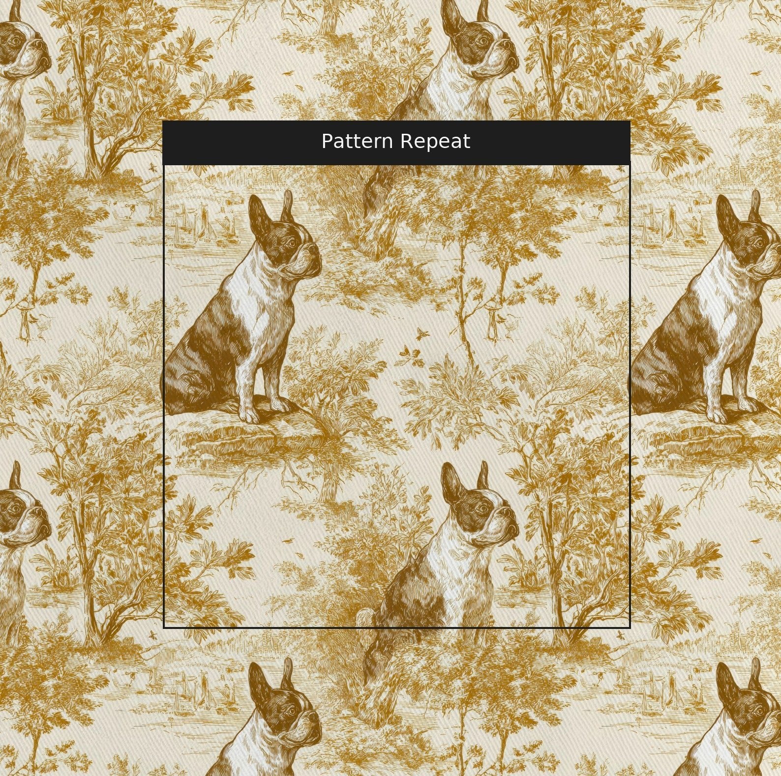 Boston Terrier Country Toile - Fabric - Linen Rowe