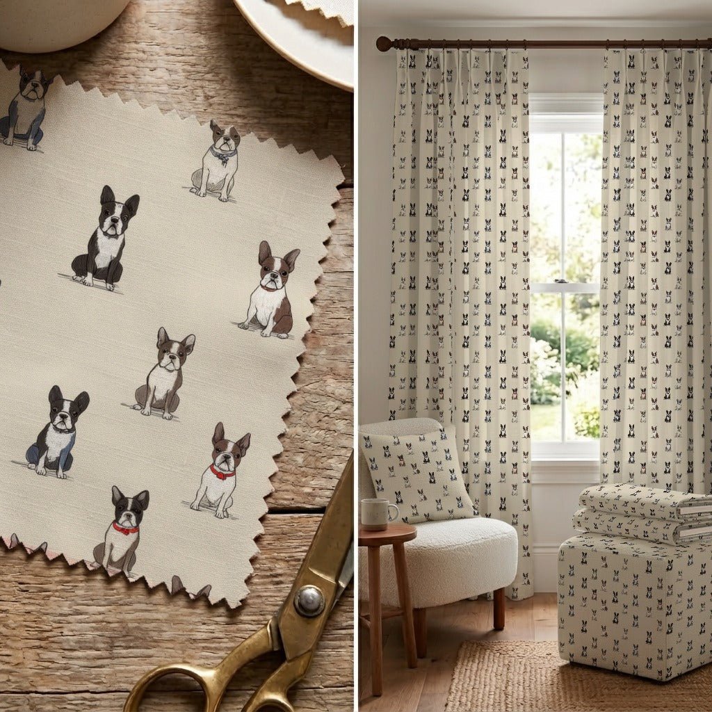 Boston Terrier Ditsy Cream - Fabric - Linen Rowe
