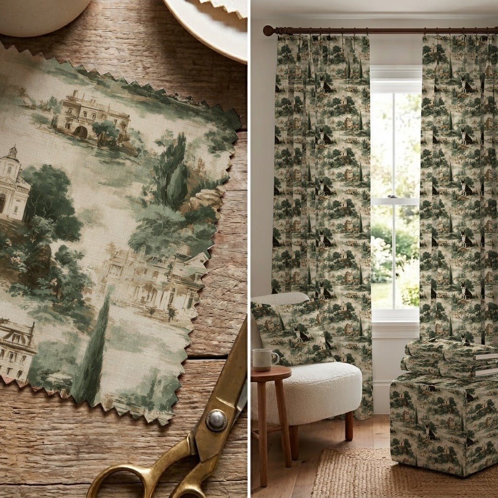 Boston Terrier Garden Toile - Fabric - Linen Rowe