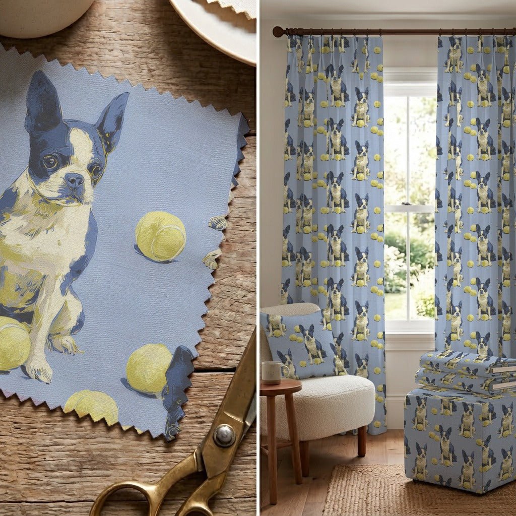 Boston Terrier Go Fetch - Fabric - Linen Rowe