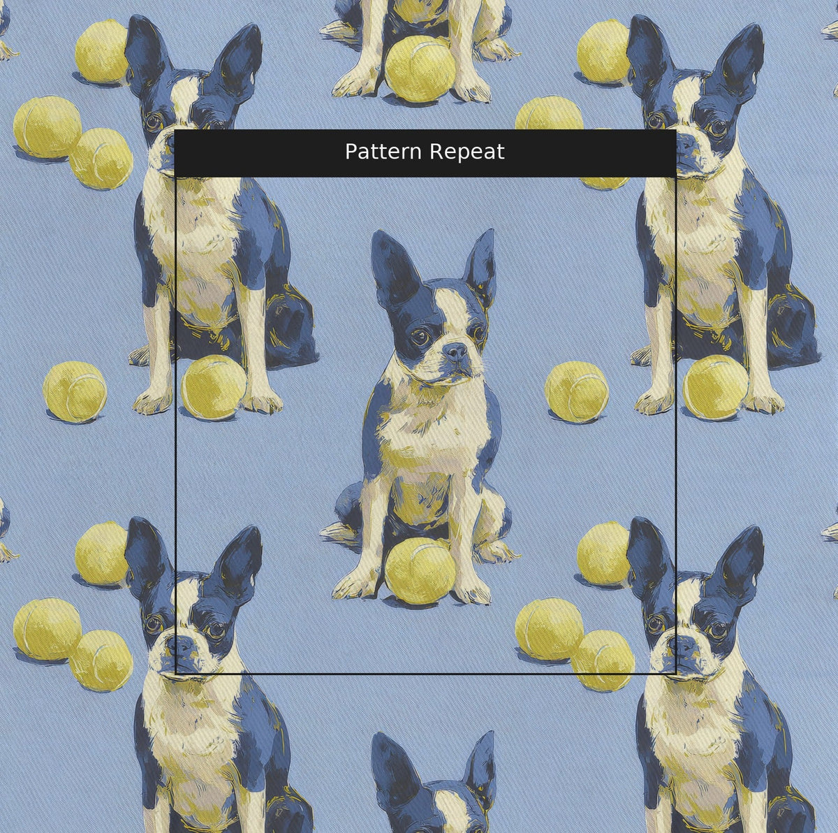 Boston Terrier Go Fetch - Fabric - Linen Rowe