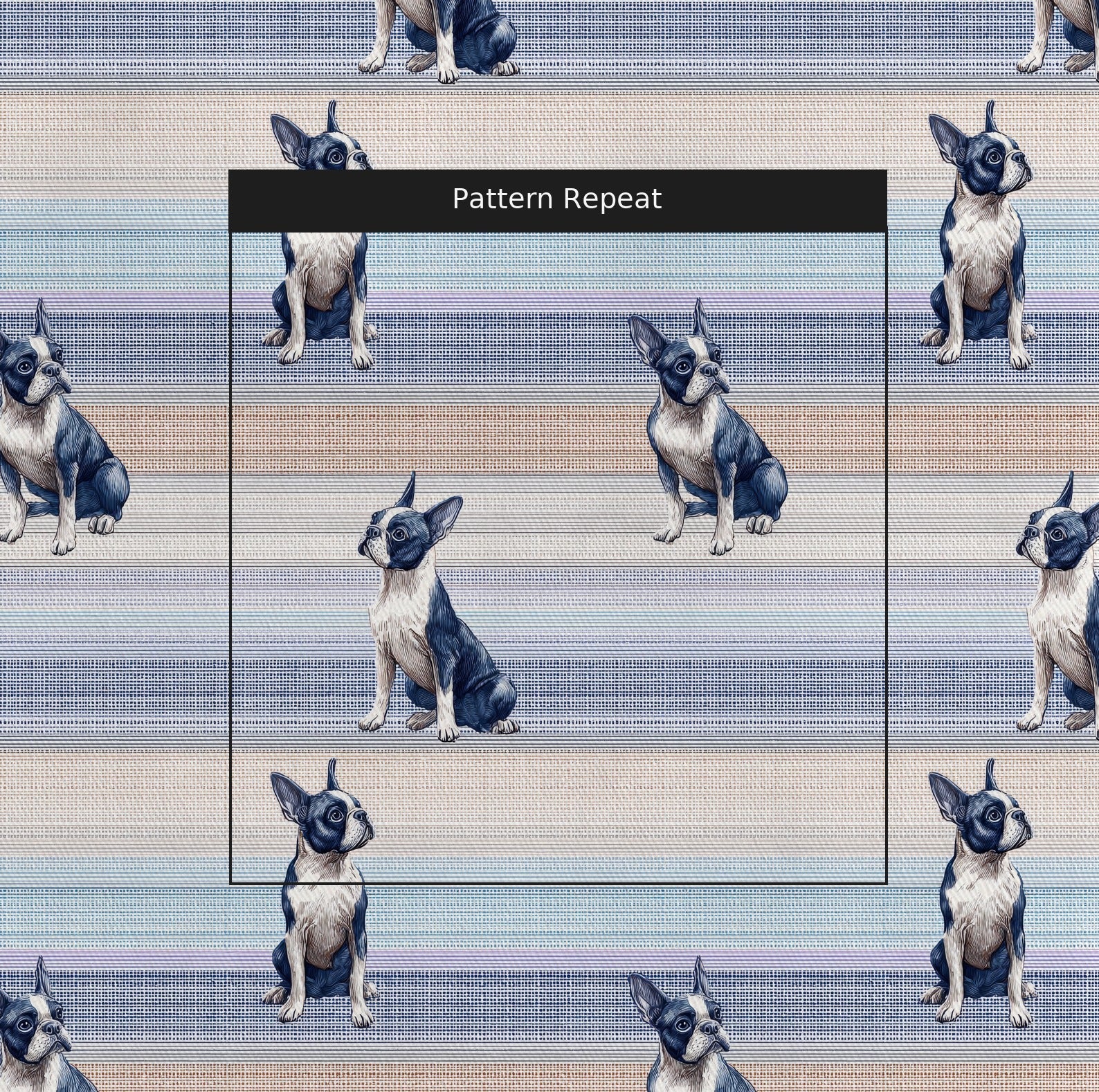 Boston Terrier Pastel Stripes - Fabric - Linen Rowe