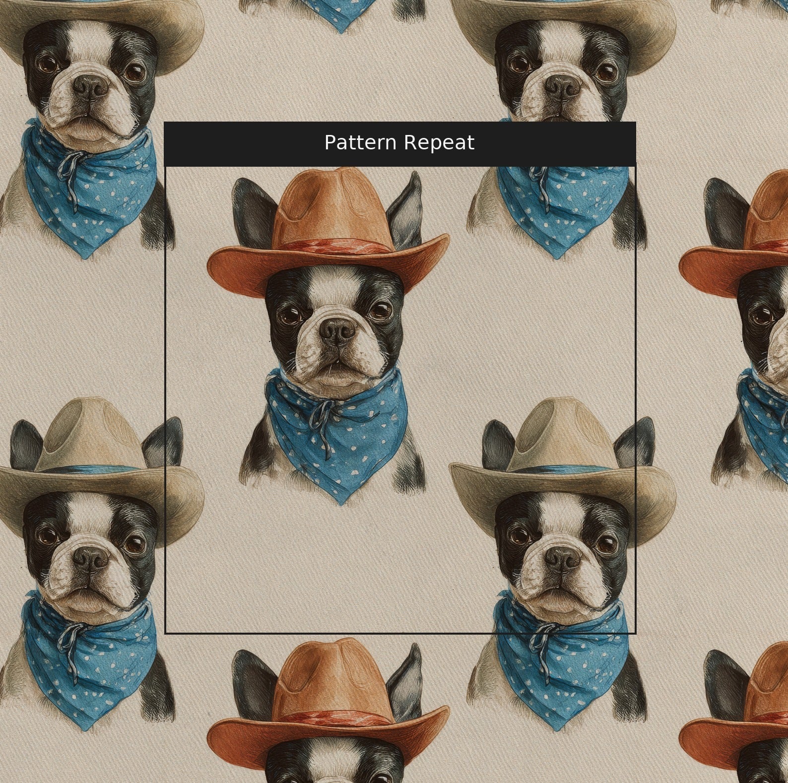 Boston Terrier Rodeo - Fabric - Linen Rowe