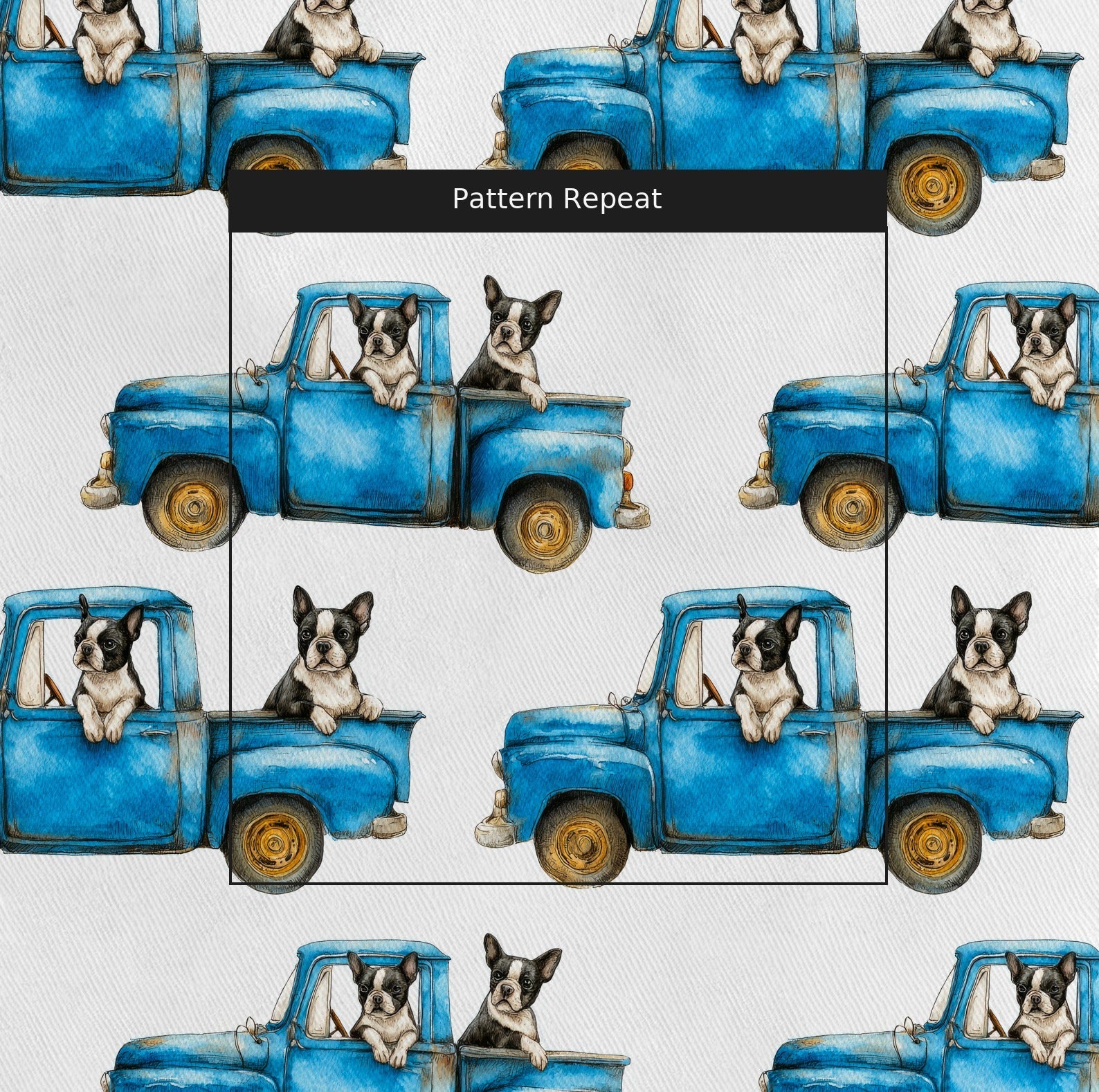 Boston Terrier Sunday Drive - Fabric - Linen Rowe