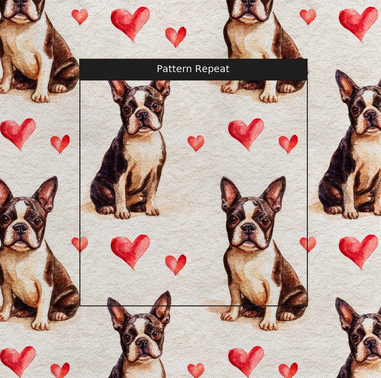 Boston Terrier Sweetheart - Fabric - Linen Rowe