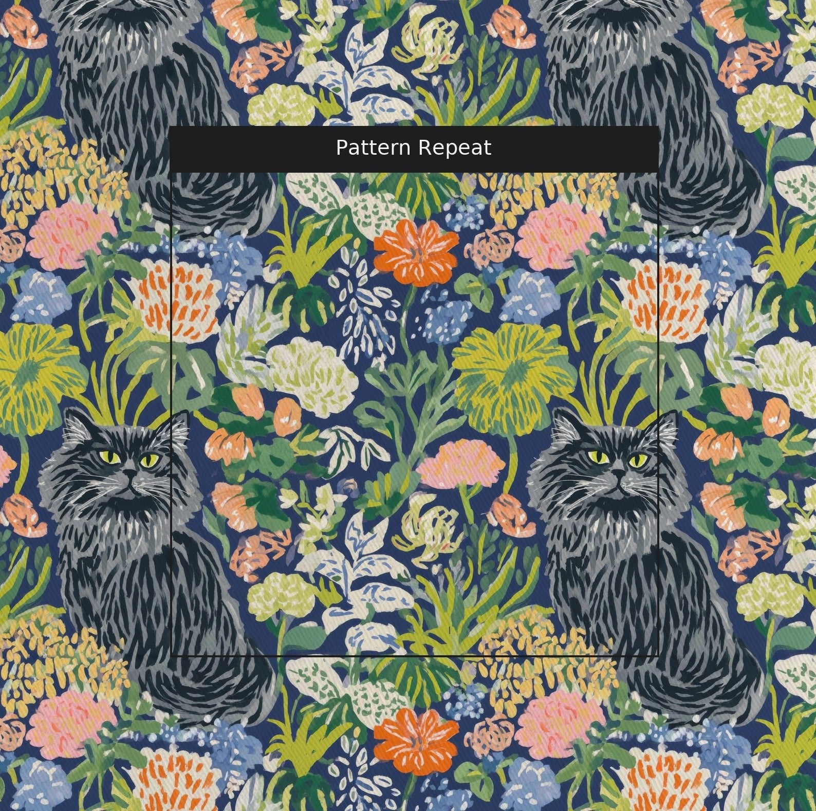 Botanical Maine Coon - Fabric - Linen Rowe