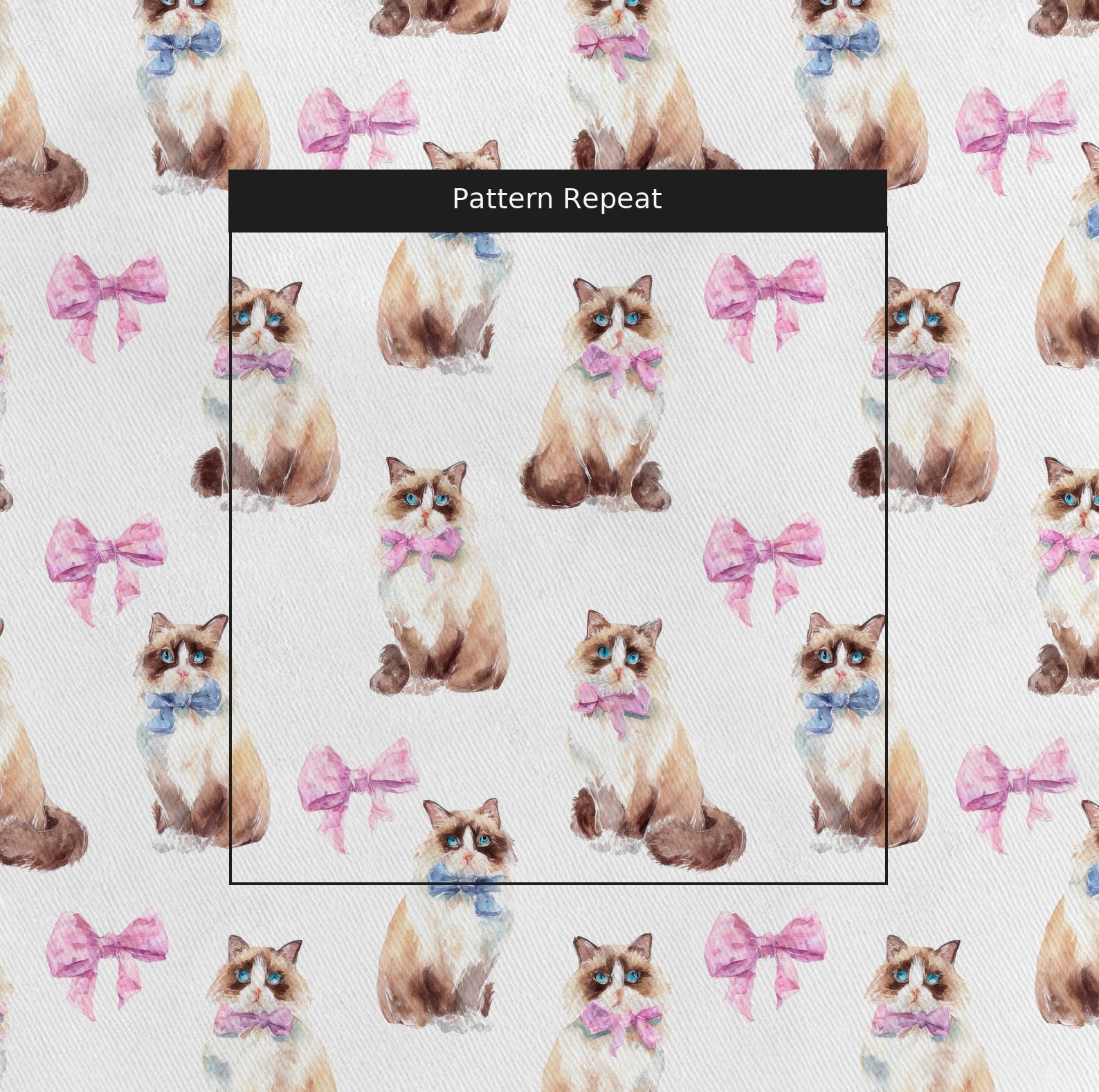 Bow Tied Persian Cats - Fabric - Linen Rowe