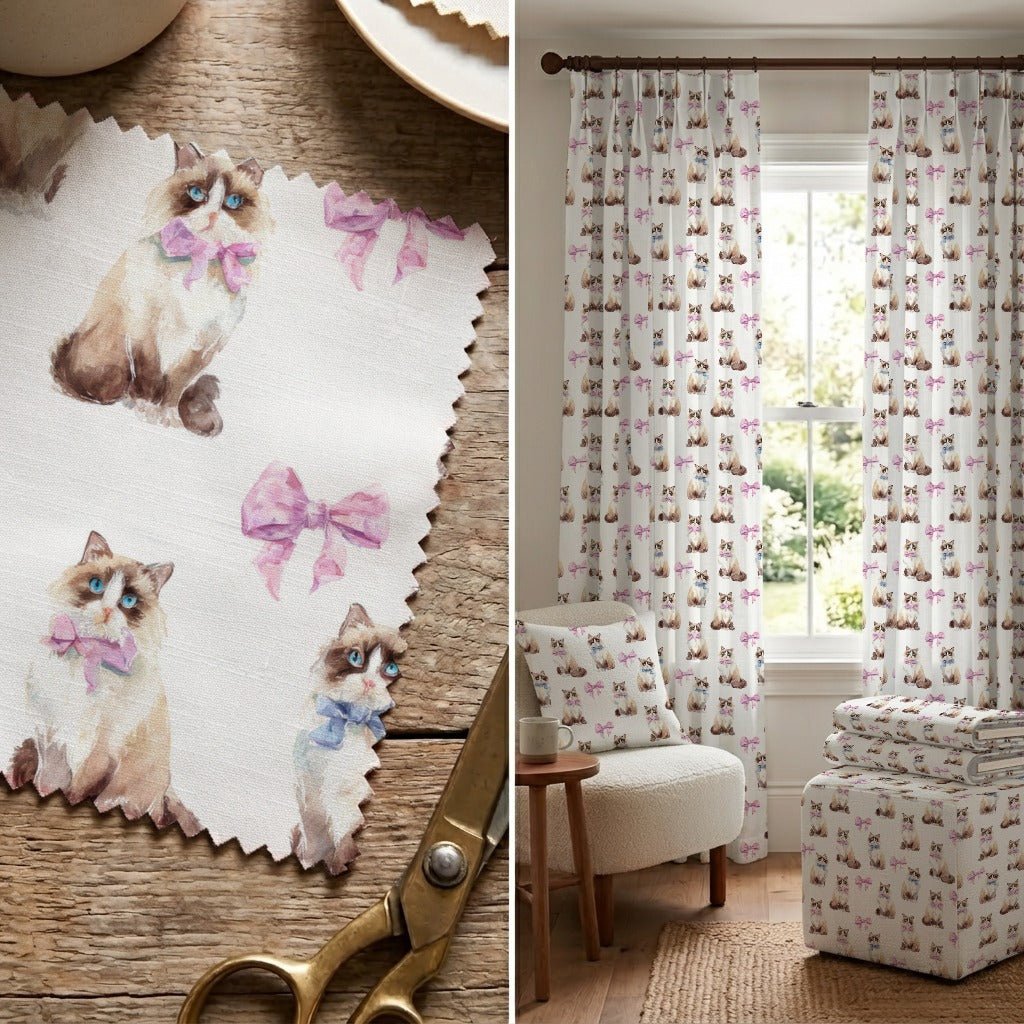 Bow Tied Persian Cats - Fabric - Linen Rowe