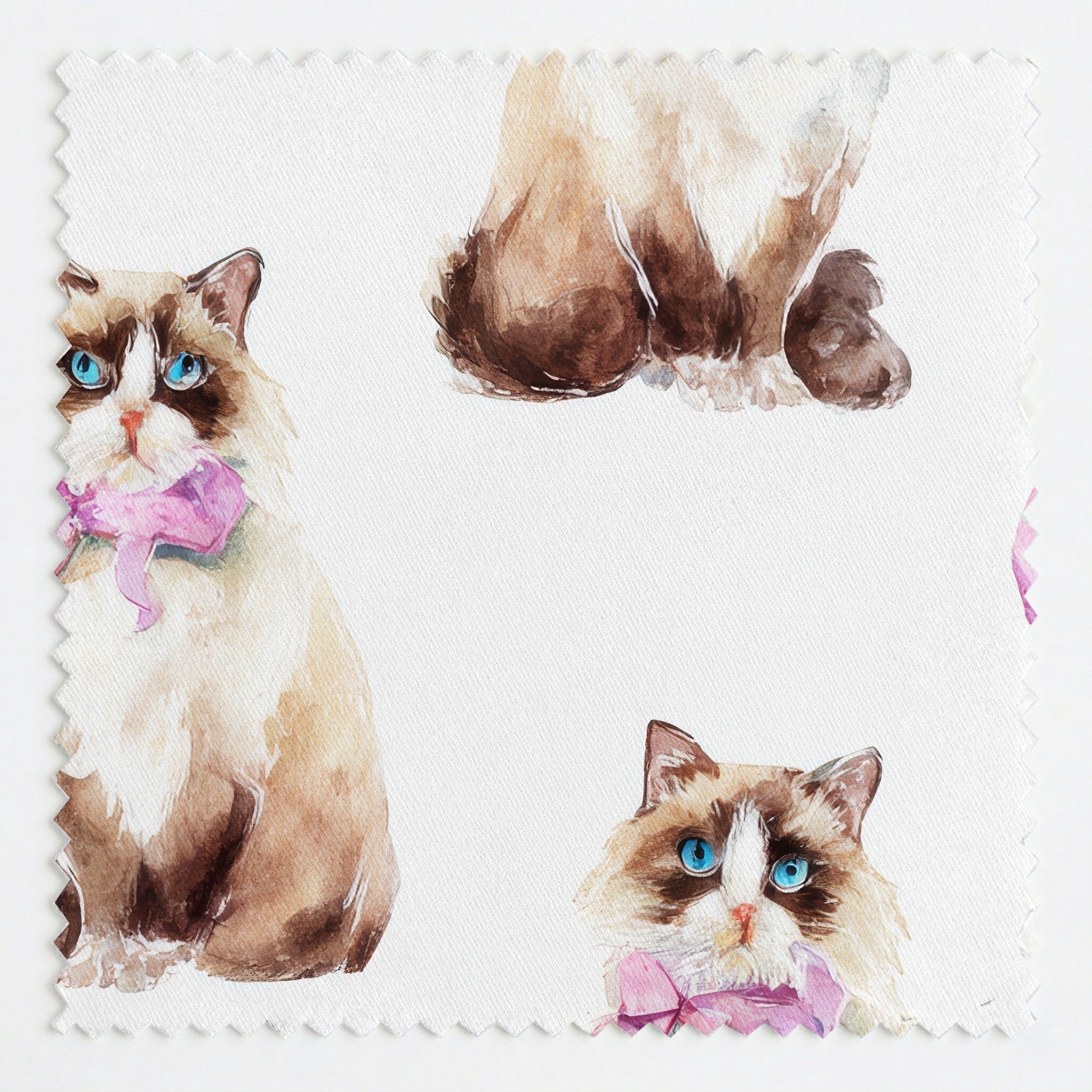 Bow Tied Persian Cats - Fabric - Linen Rowe