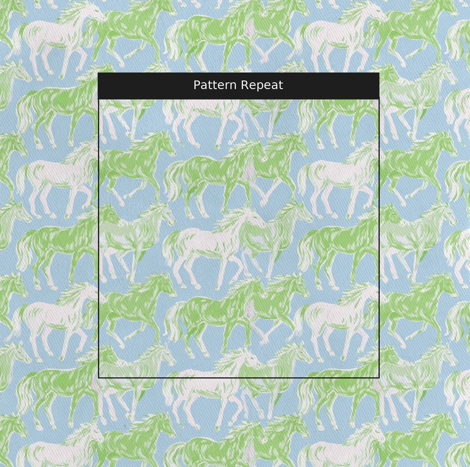 Bright And Green Horses - Fabric - Linen Rowe