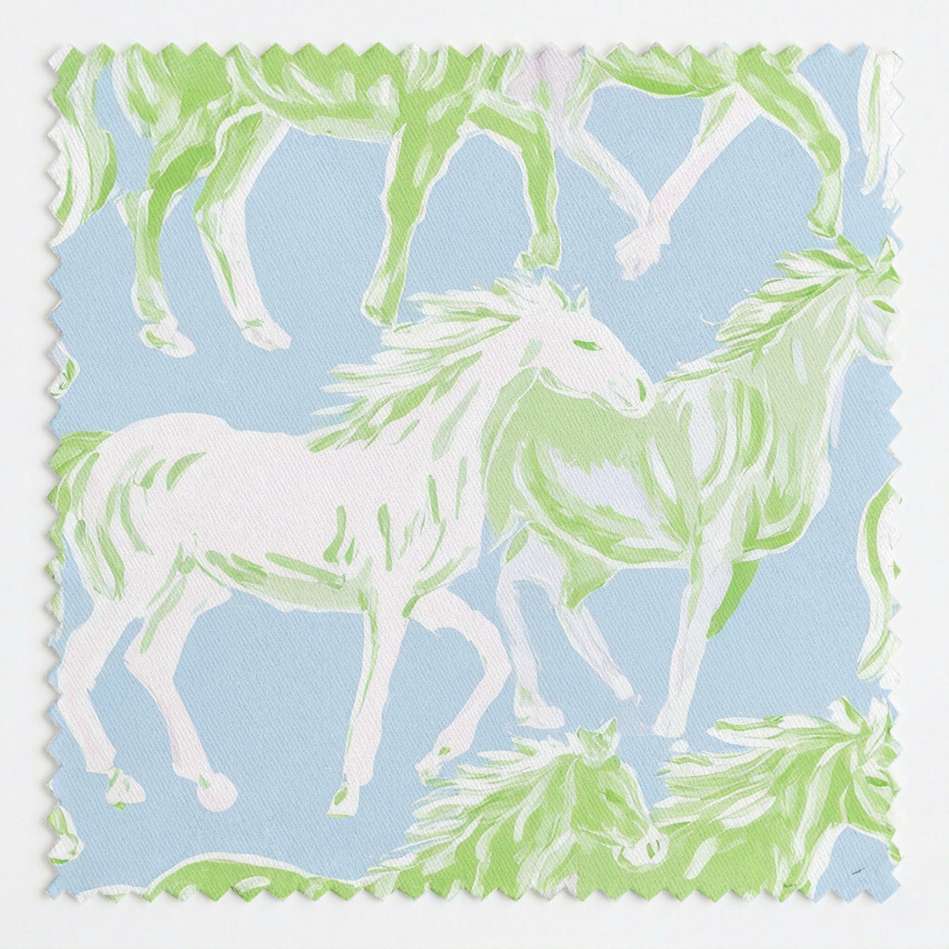 Bright And Green Horses - Fabric - Linen Rowe