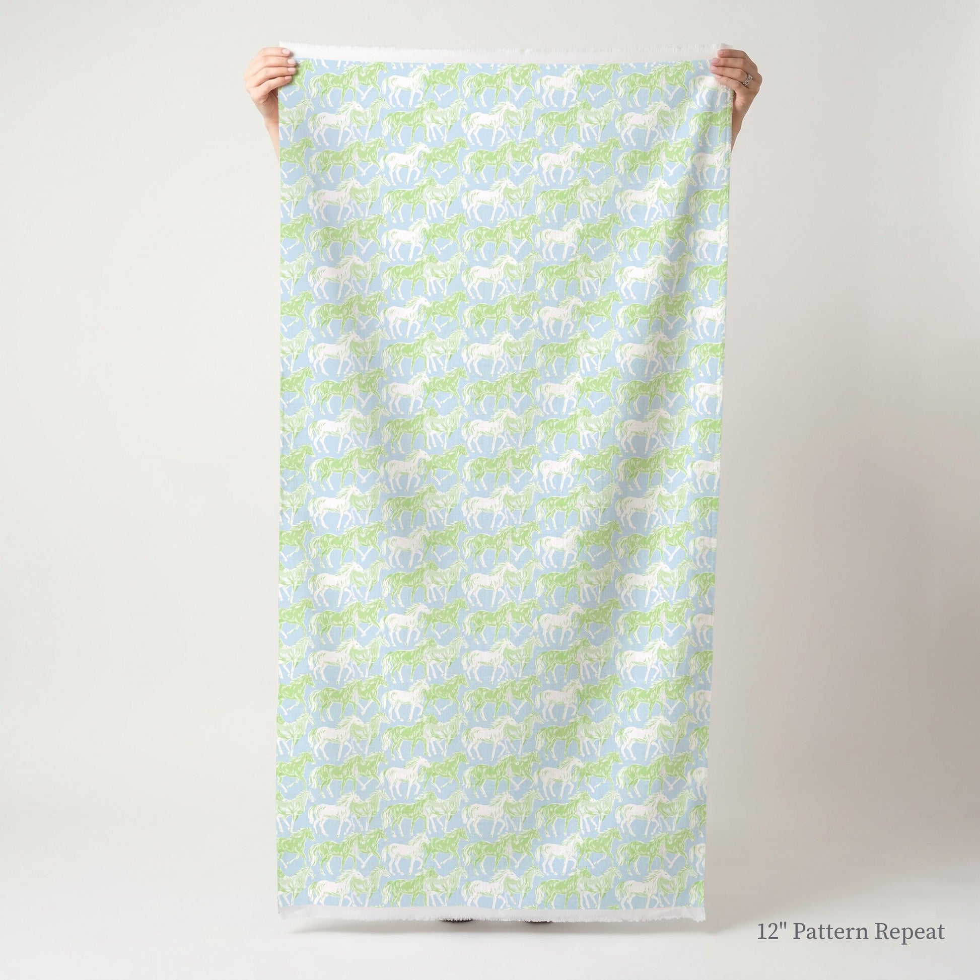 Bright And Green Horses - Fabric - Linen Rowe