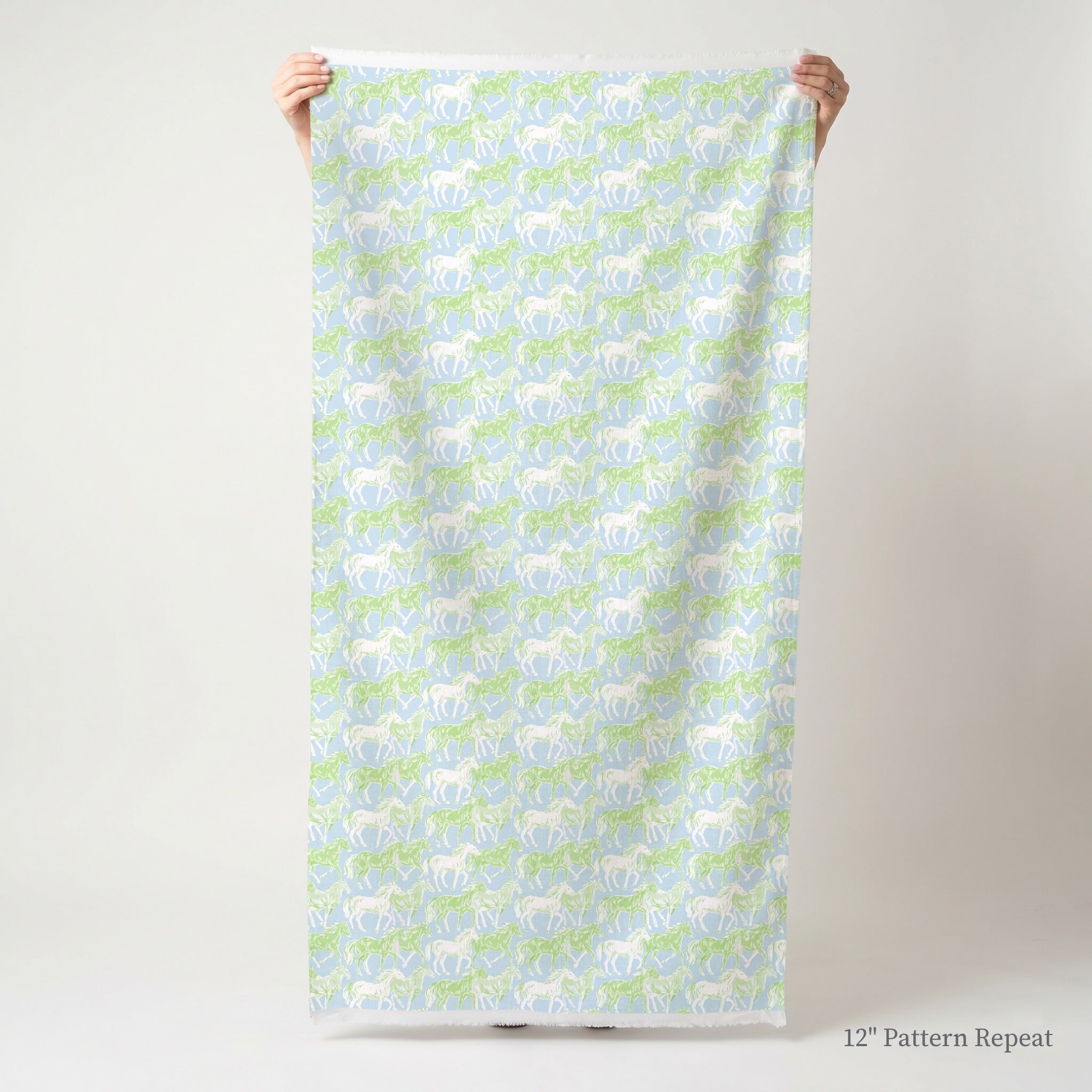 Bright And Green Horses - Fabric - Linen Rowe