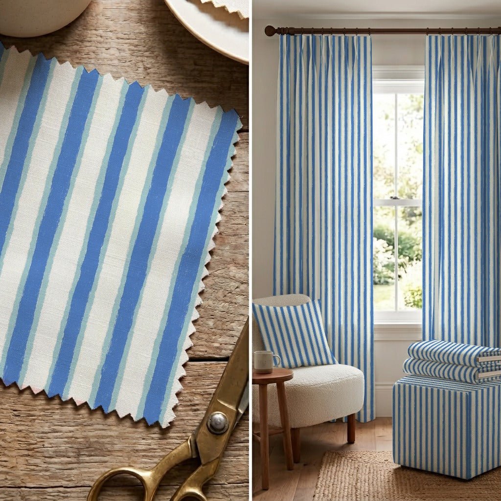 Bright Blue Line - Fabric - Linen Rowe