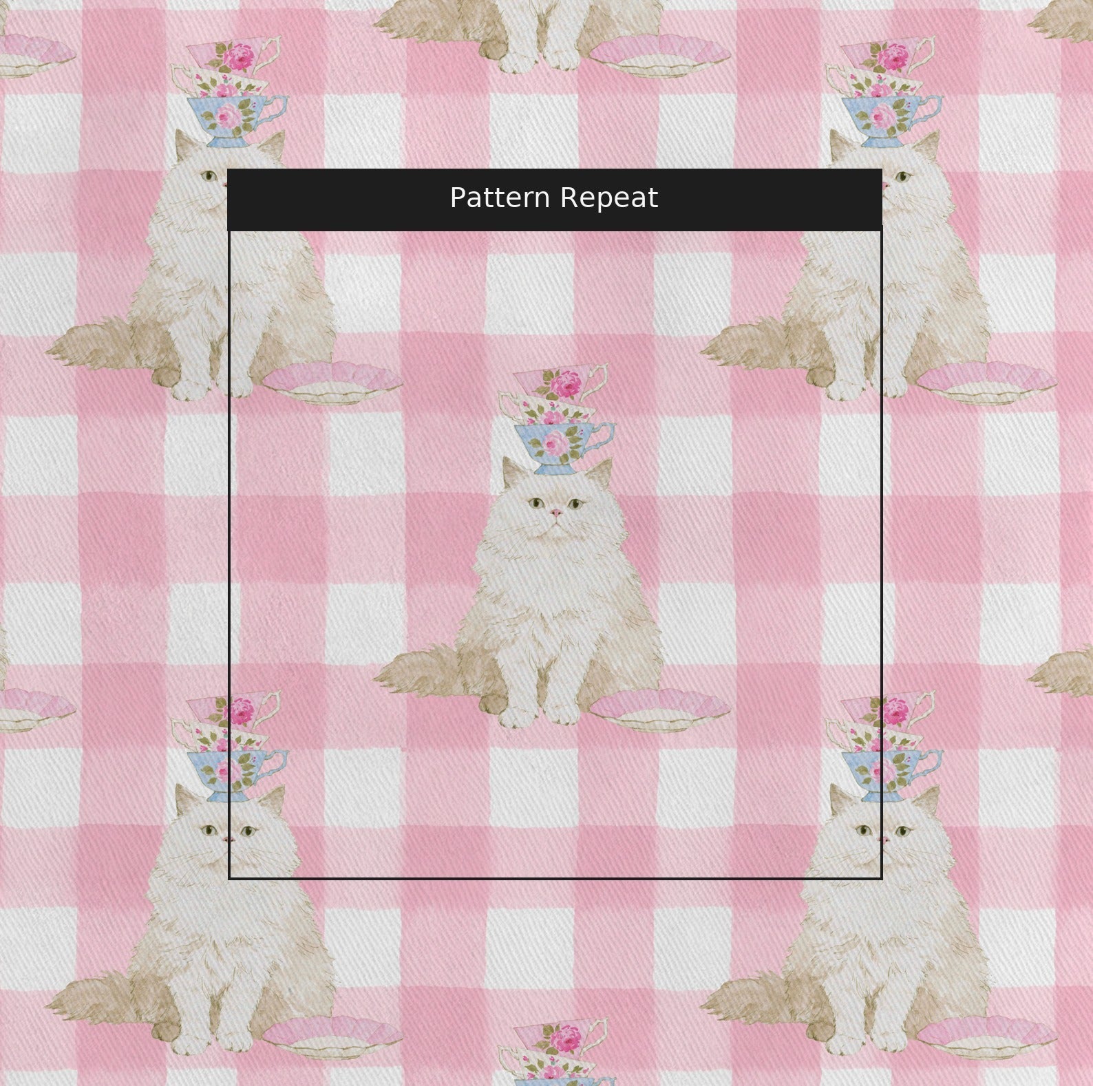British Shorthair Tea Party - Fabric - Linen Rowe