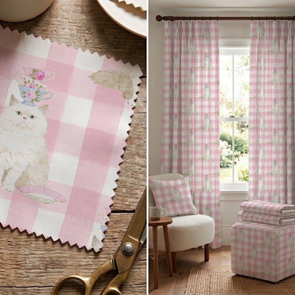 British Shorthair Tea Party - Fabric - Linen Rowe
